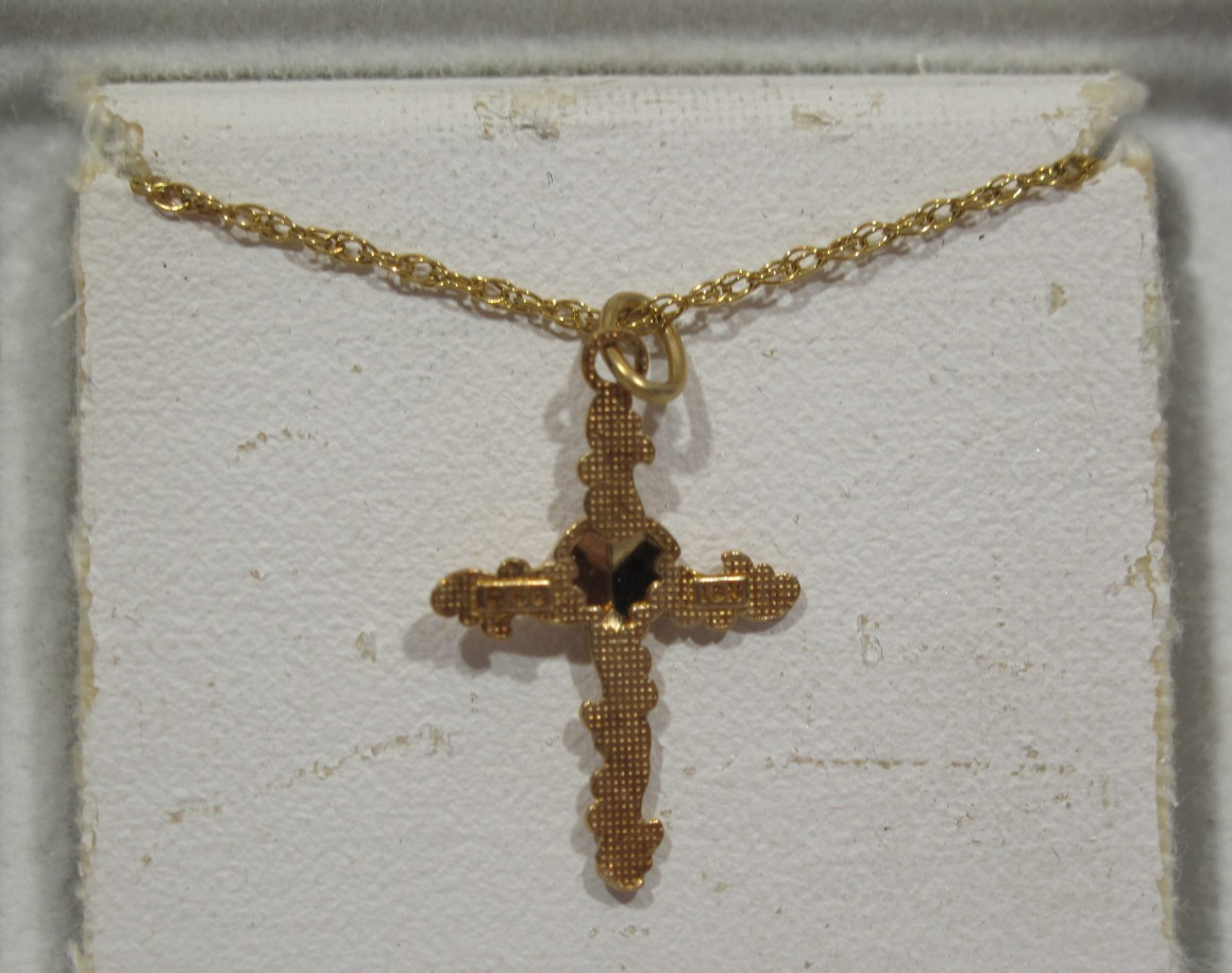VTG NOS Coleman Co. 10K Yellow Gold Cross~Heart Charm Necklace Pendant~Box~.75″