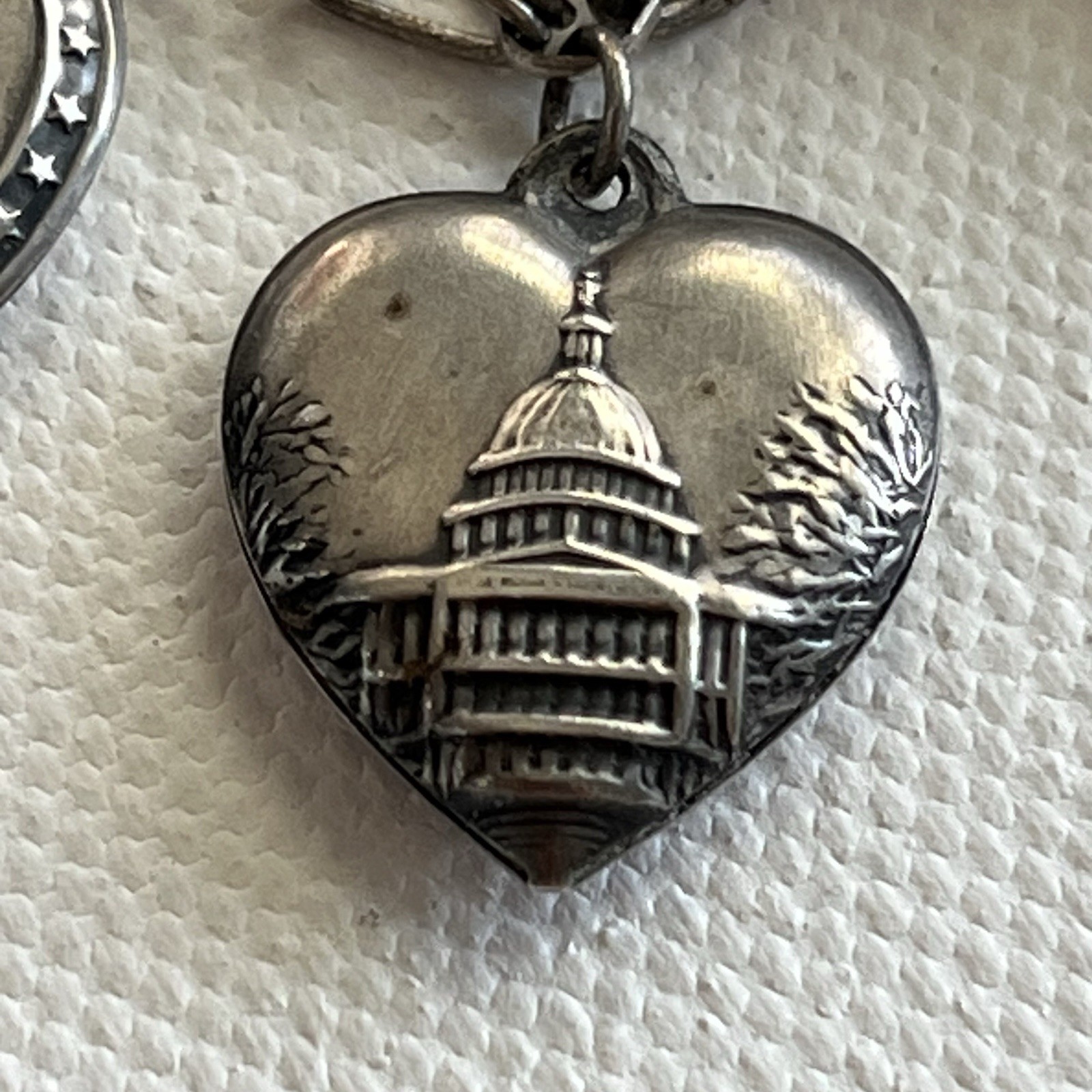 Vintage WW2 Puffy Hearts Necklace Forget Me Not GREAT SEAL Patriotic Military