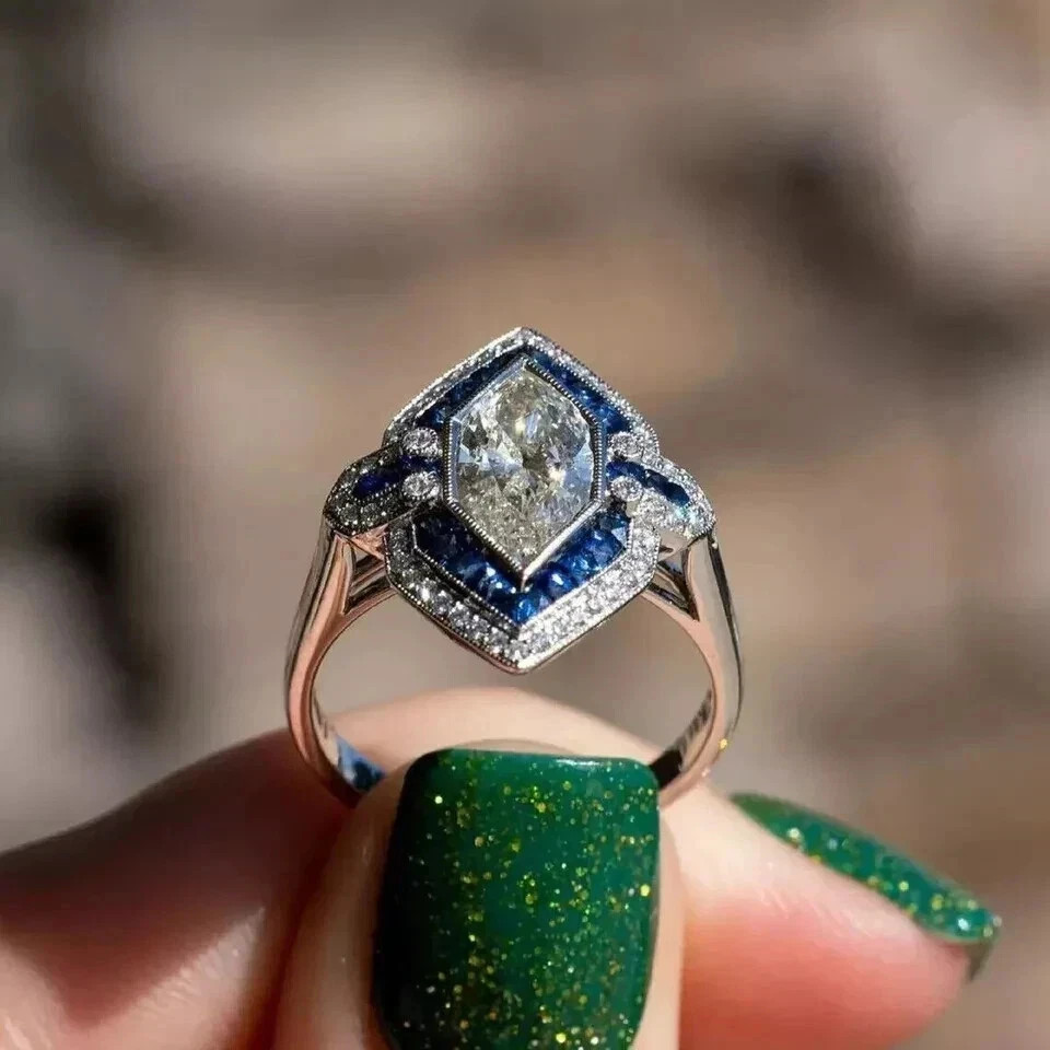 3Ct Art Deco Style Lab Created Diamond Engagement Wedding 14K White Gold FN Ring