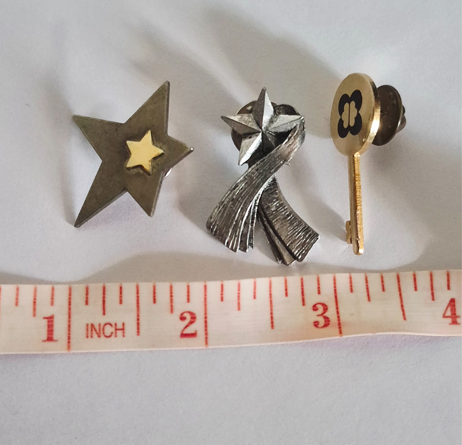 VINTAGE Set of 3 Tac Pins – Key, Star, Comet Gold / Silver Tone