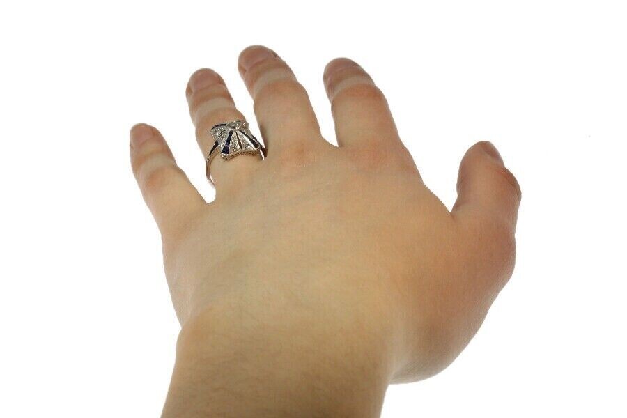 Art Deco 2Ct Sapphire & Lab Created Diamond Birthday 14K White Gold Filled Ring