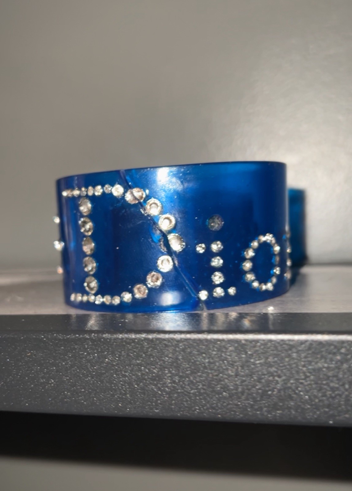 CHRISTIAN DIOR blue Lucite Cuff Bracelet with Rhinestones