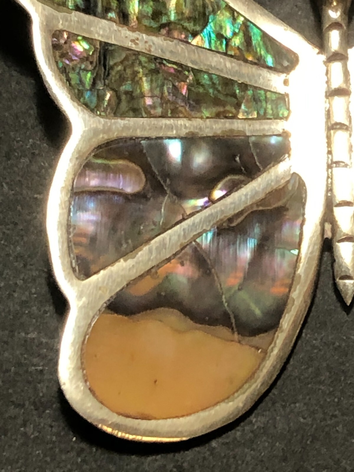 Vintage Abalone Shell Inlaid in Silver Butterfly Pin Brooch