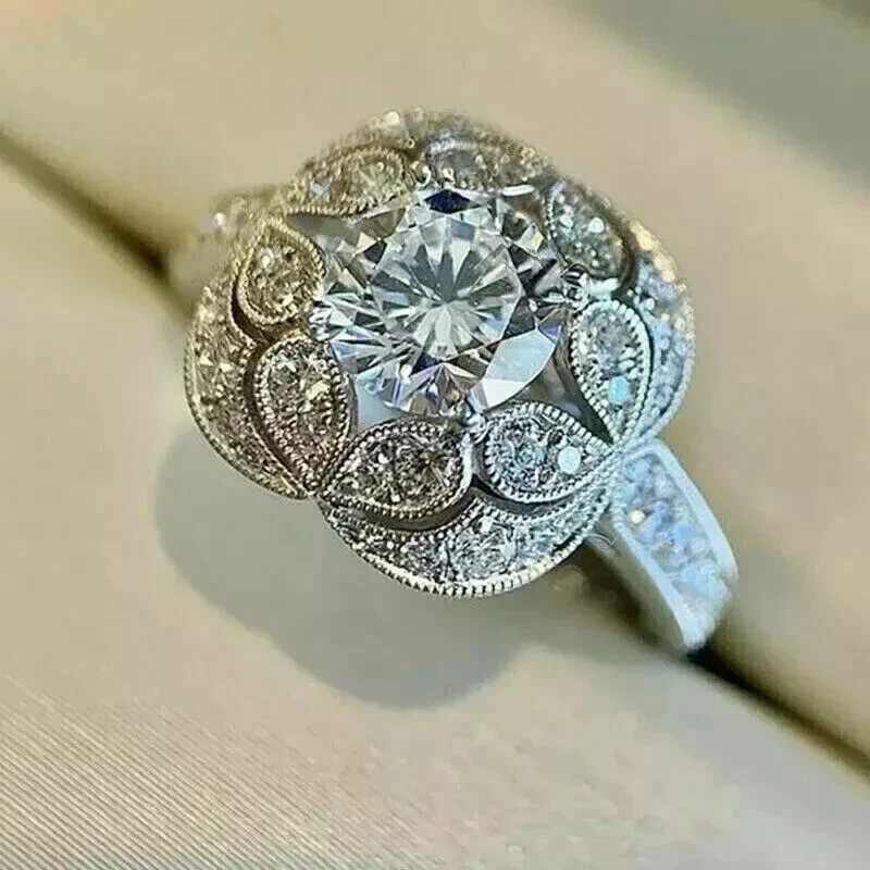 3.5Ct Lab Created Diamond Vintage Art Deco Engagement 14K White Gold Finish Ring