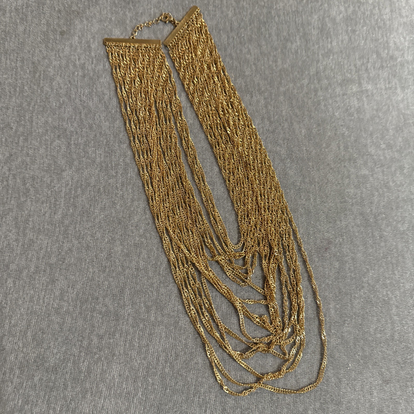 Vintage Gold Tone Multi Chain Cascading Statement Necklace
