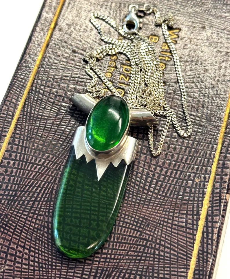 Vintage artisan necklace pendant 925 Sterling silver Art Deco Style