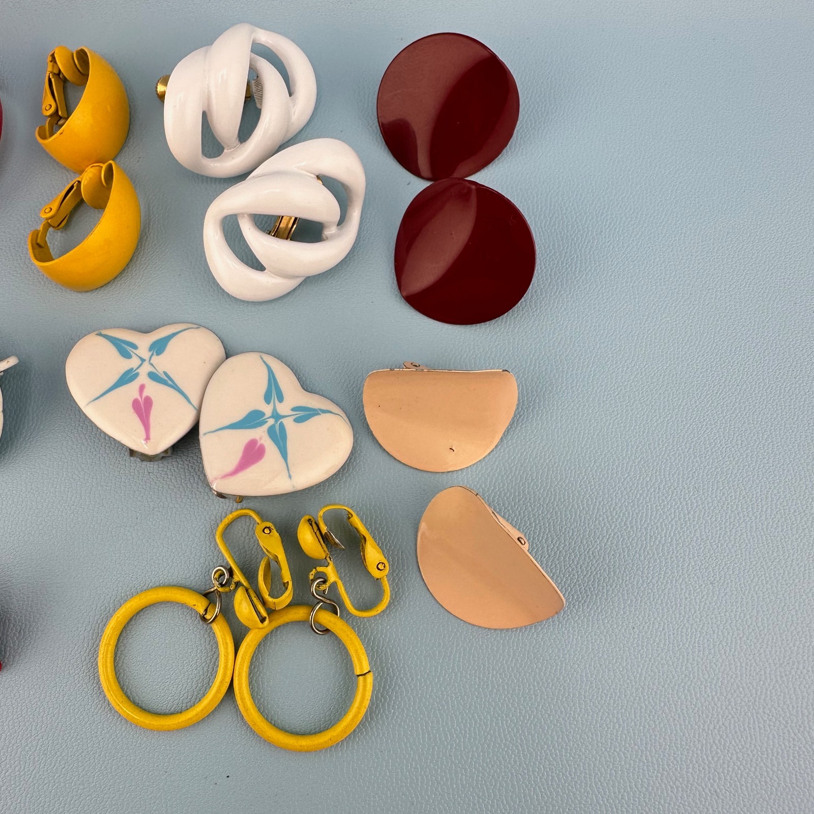 Vintage Enamel Metal Earrings Lot Clip On Bright Colorful 1980s Retro Pop MOD
