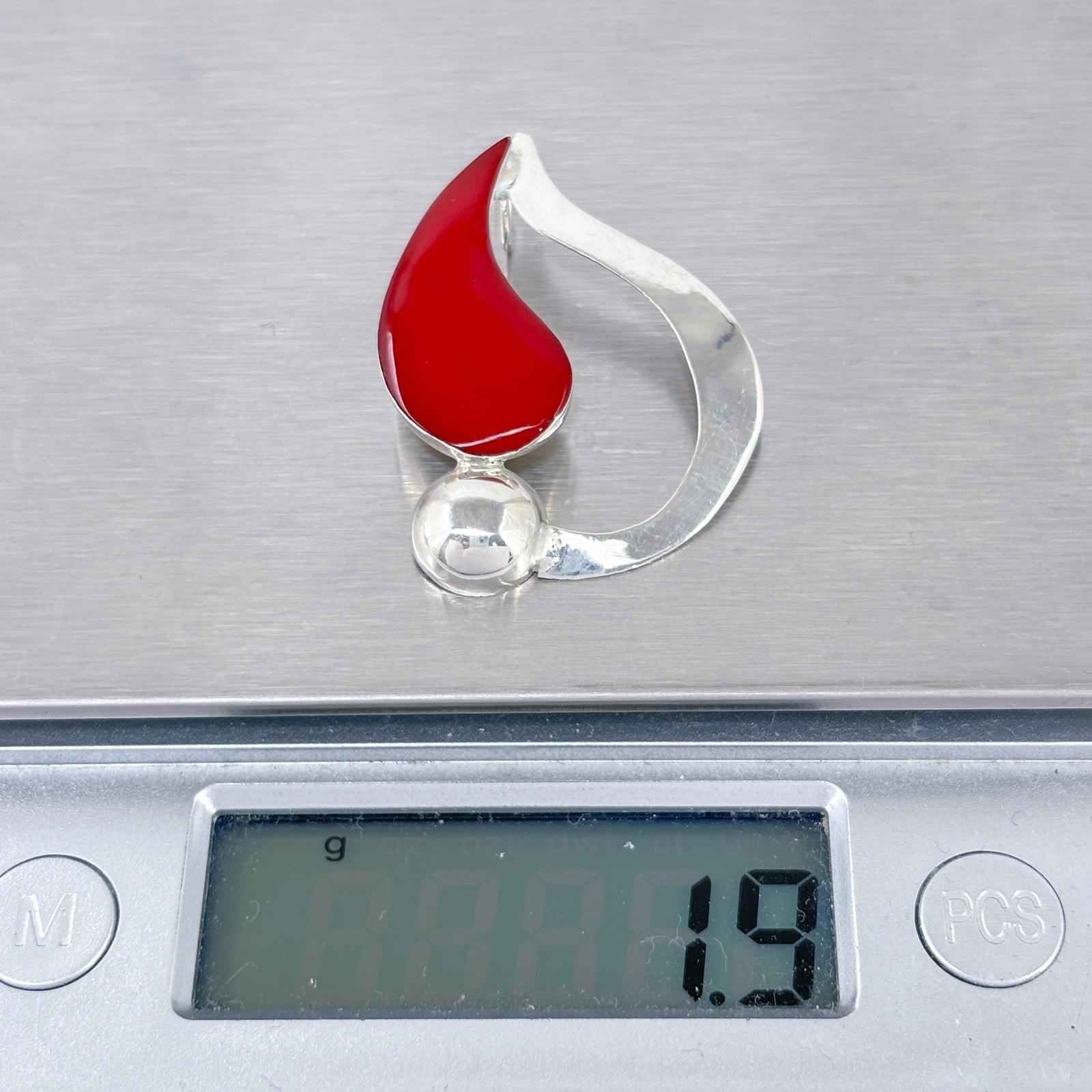 Red Enamel Abstract Pendant | Vintage Sterling Silver 925