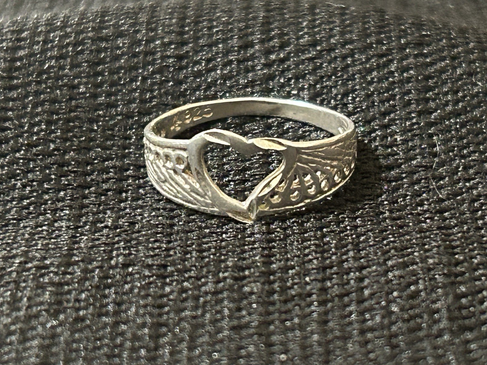 Vintage 925 Sterling Silver Ring Open Heart With Filigree Band Design Size 7