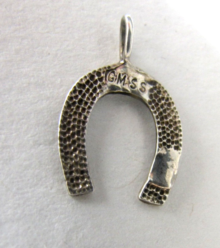 Vintage Sterling Silver Horseshoe Charm Pendant Lucky Textured Signed GM SS 1″