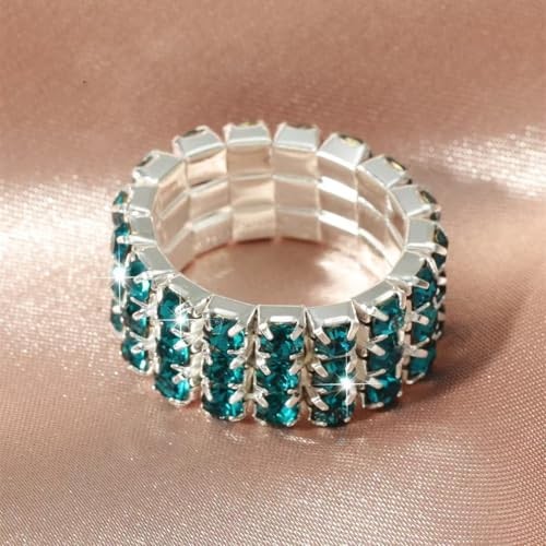 Sparkling Rhinestone Ring Set Trendy Elastic Rhinestone Crystal Light Blue-A