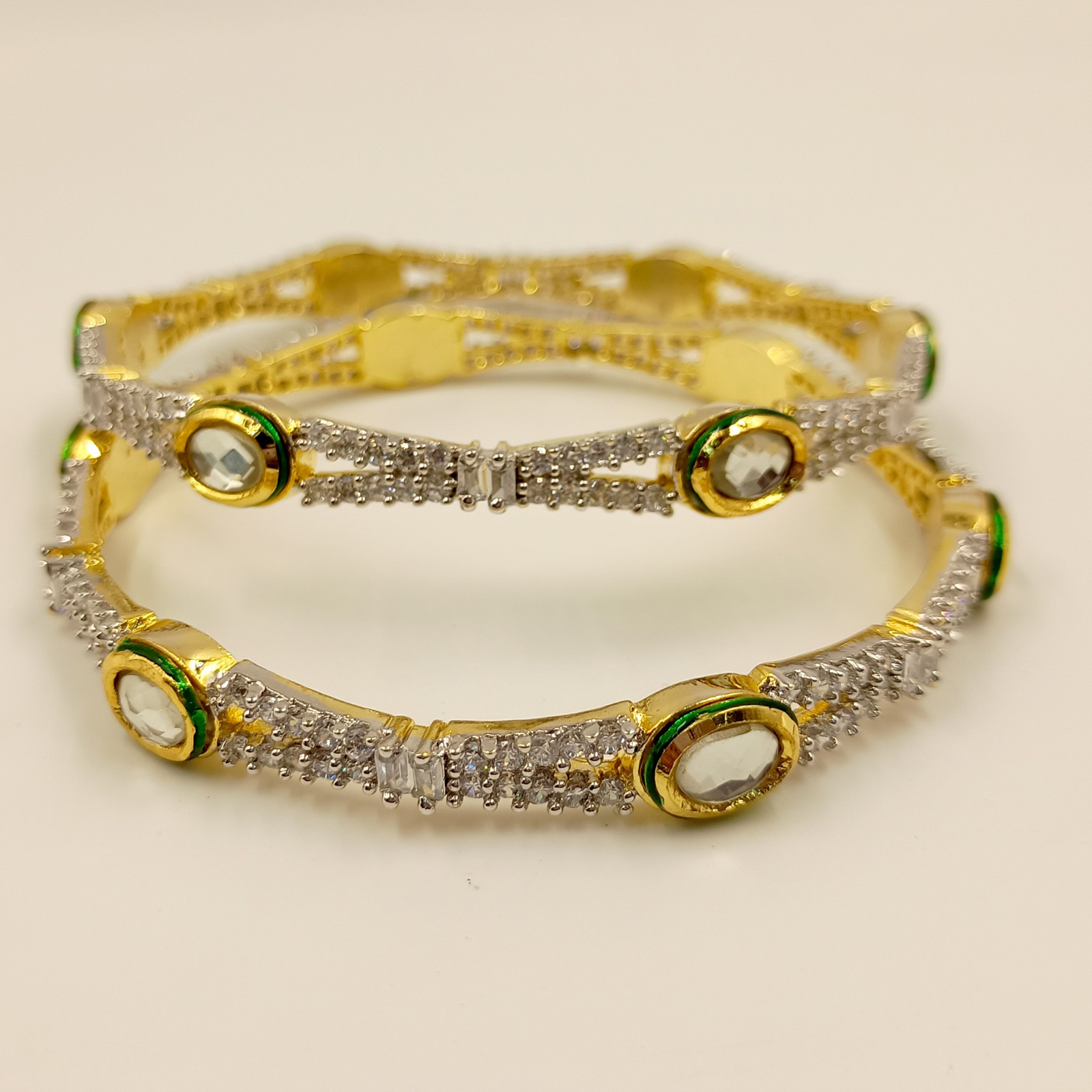 Bridal Wedding Kundan Meenakari Bangles 22k Gold Plated CZ South Indian Jewelry