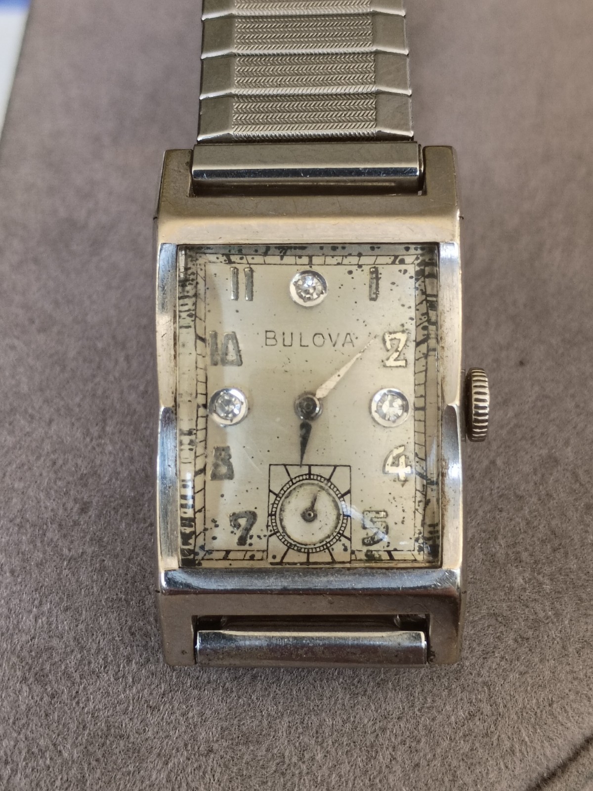 💥 Art Deco Vintage Bulova 14K Gold Wristwatch With Diamond Dial 💥Working 💥
