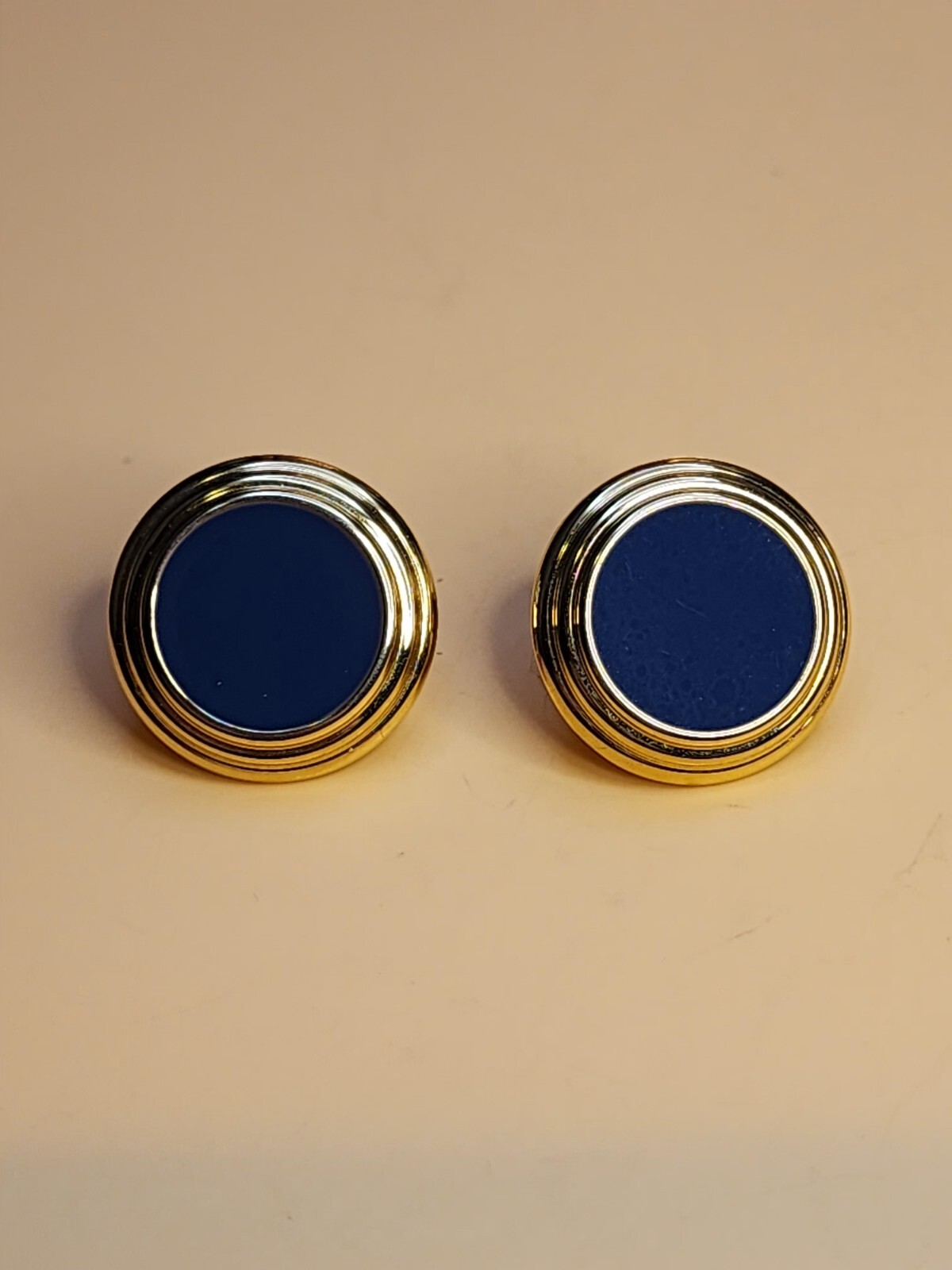 NAPIER Designer Signed Navy Enamel & Gold Tone Button Earrings FREE $HIPPING!!