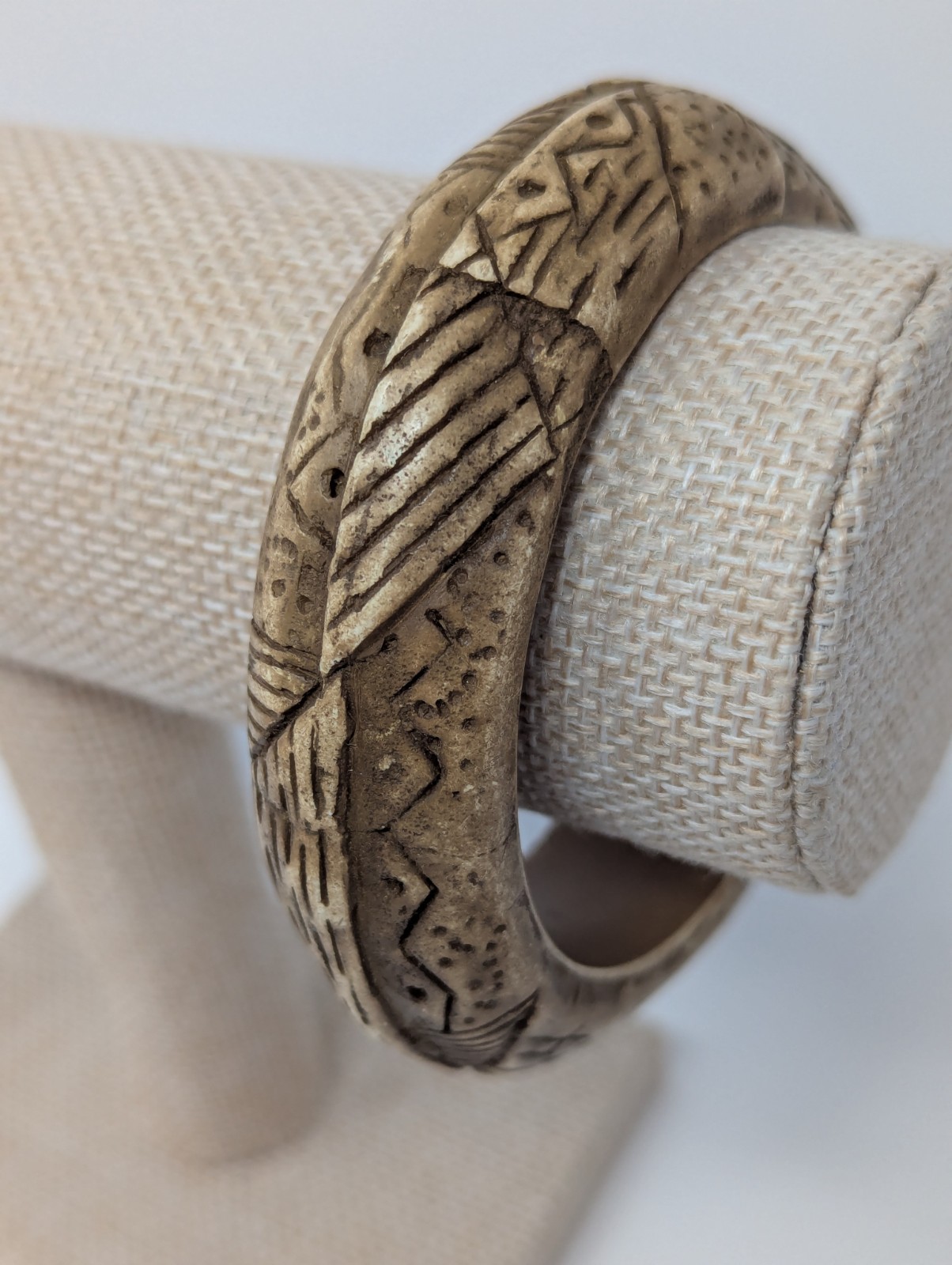Vintage Hand Carved Bangle Bracelet Tribal African Ethnic Boho Jewelry