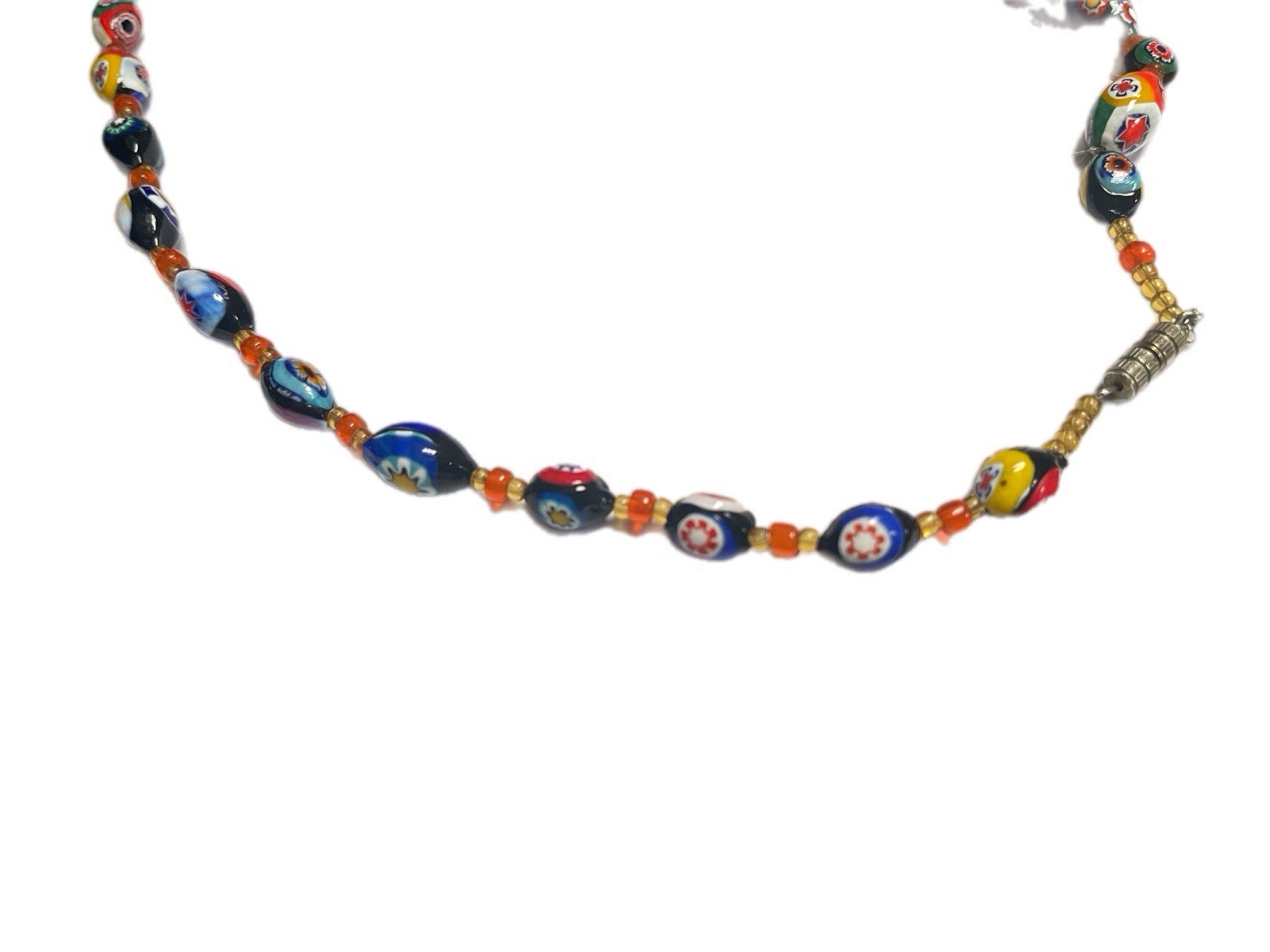 Vintage Venetian Millefiori Glass Bead Necklace – Multicolor 10”L Avantgarde