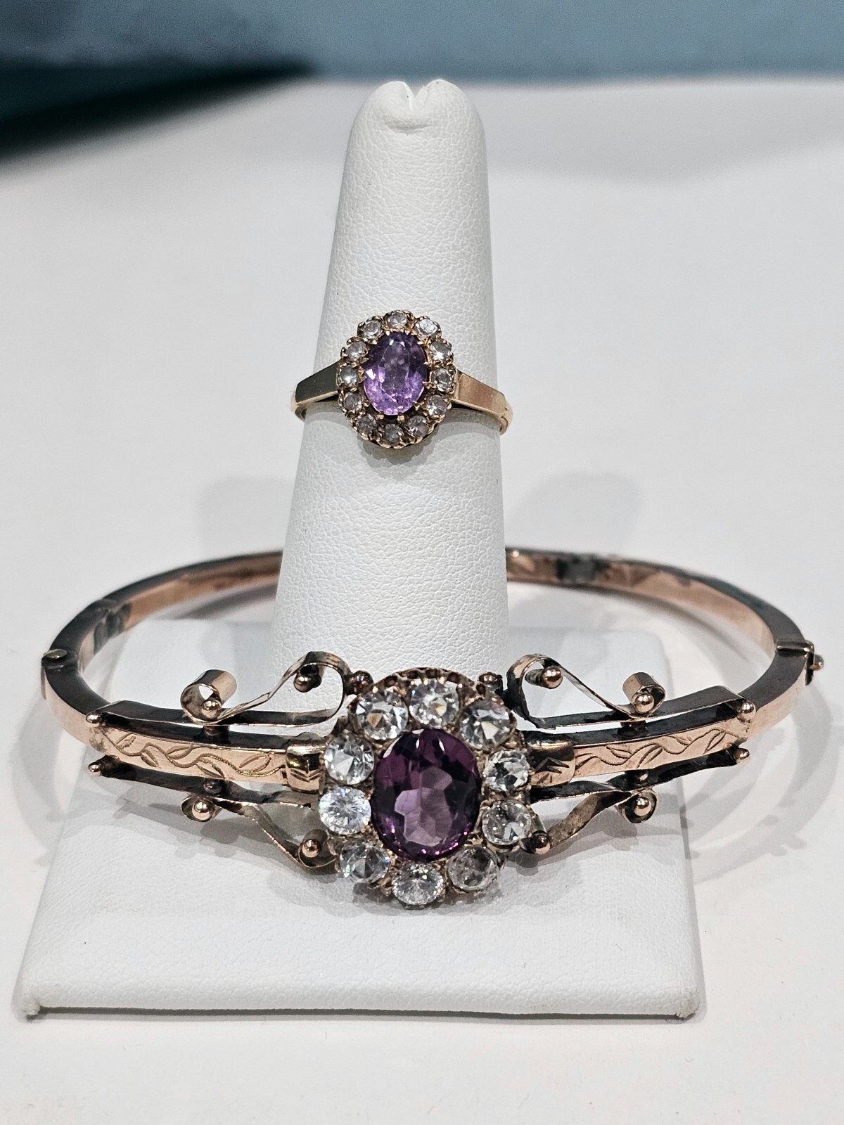 Antique Edwardian Amethyst & White Sapphires bracelet and ring