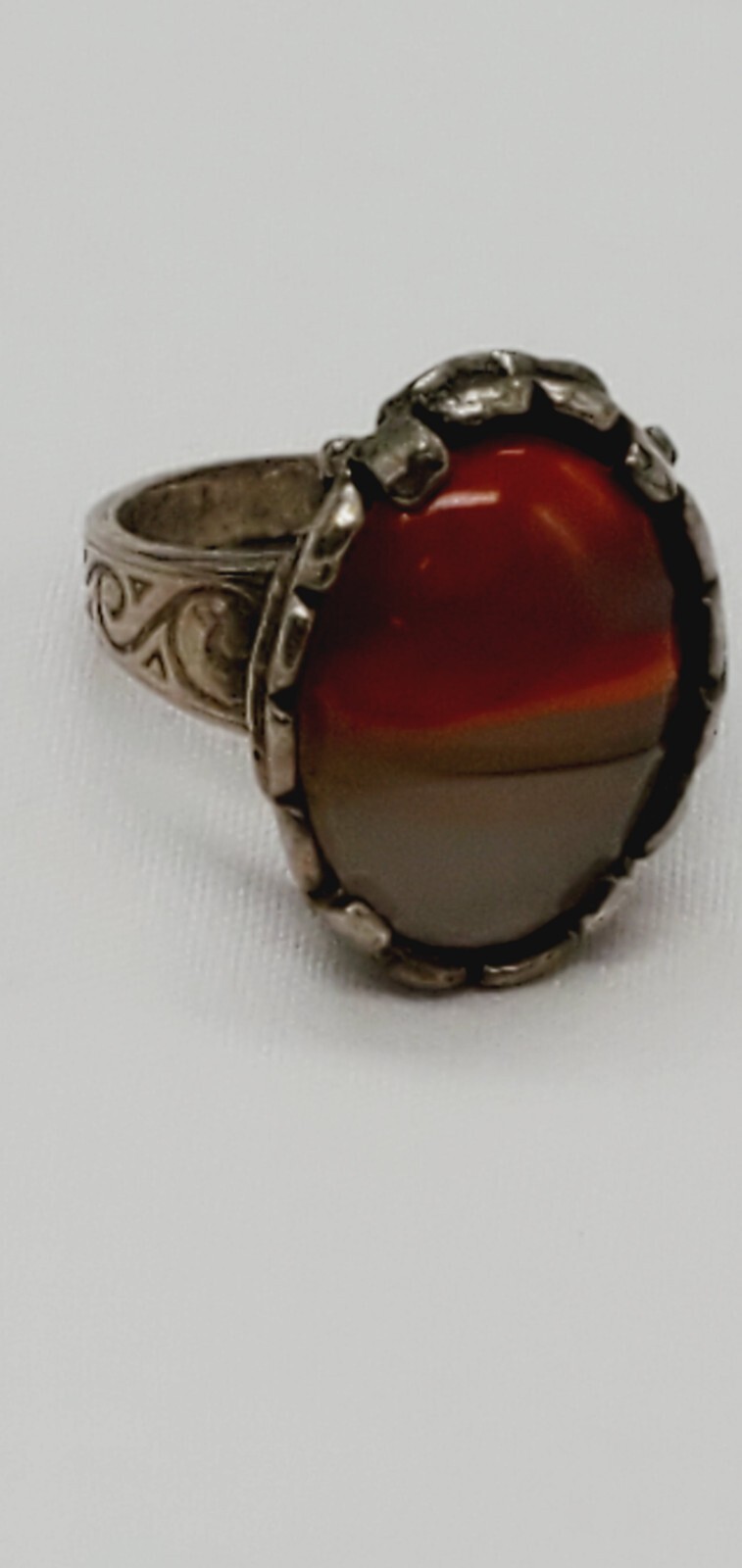 vintage Agate adjustable Silver tone ring size 5.5