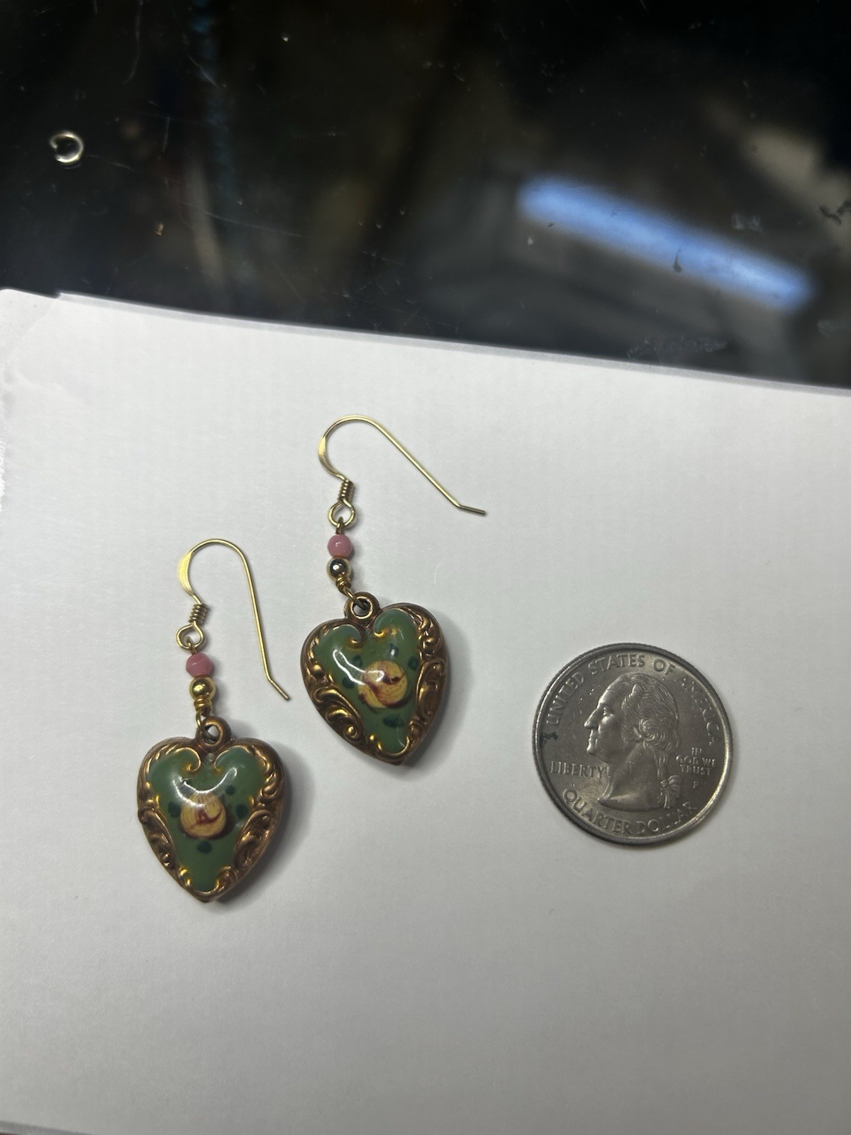 VTG Puffy Heart Charm Earrings , Enamel Earrings, Hand Painted Lucy Isaacs