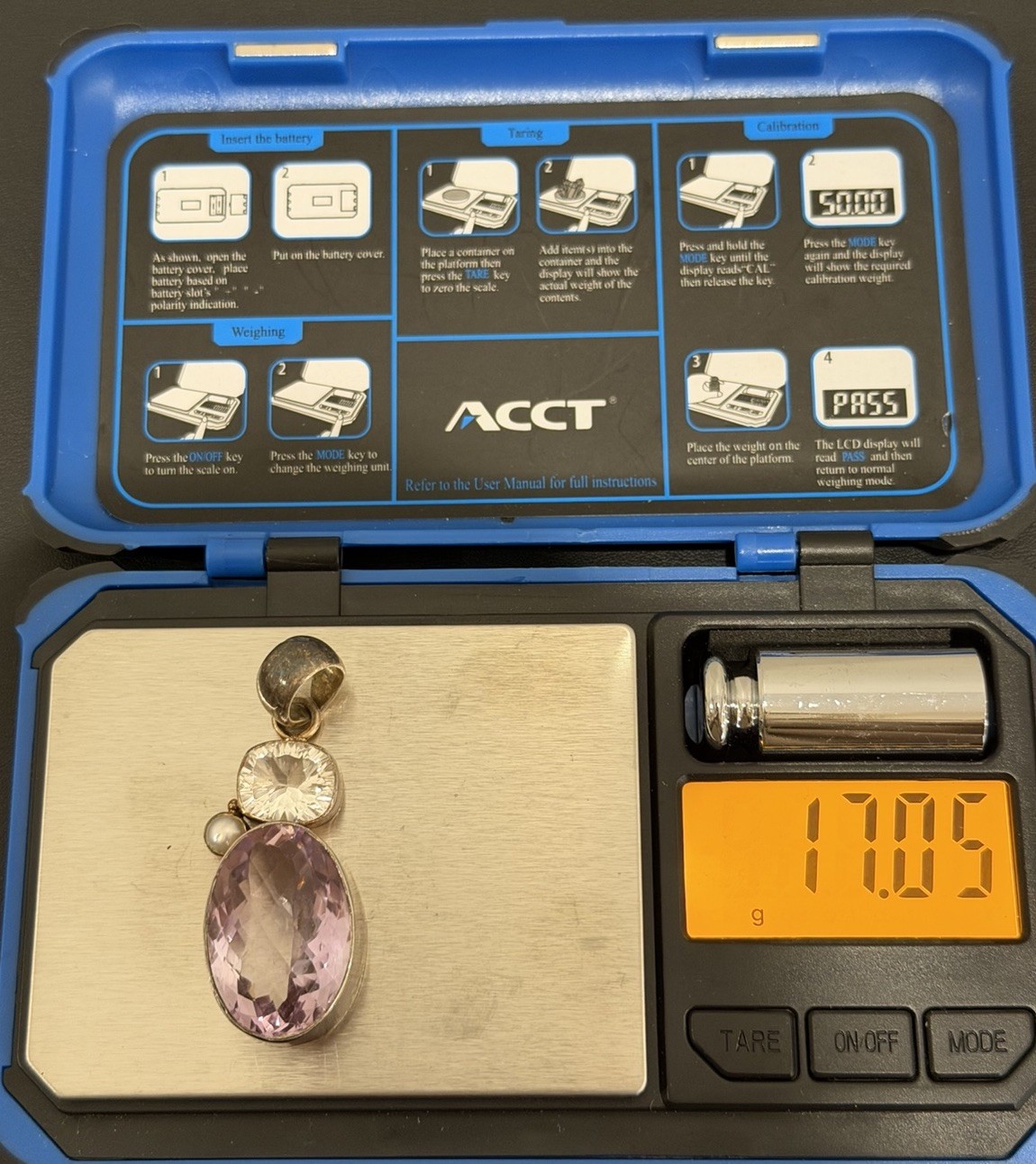 Vintage Artisian 925 Pendant With Light Purple Stone & Pearl Accent
