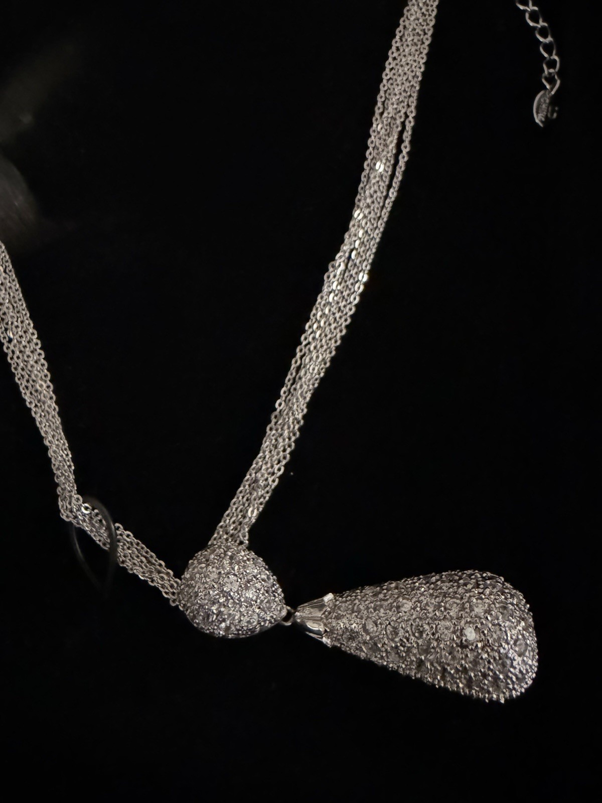 Suzanne Somers 2002 HSN Sterling Silver Multi-strand Clr CZ Large Drop Pendant