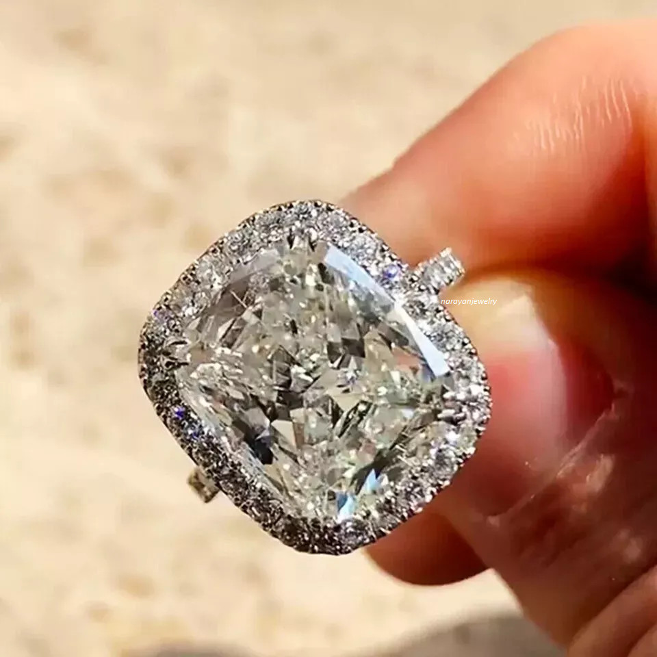 5 CT Cushion Cut Moissanite Halo Wedding Engagement Ring 14K White Gold Plated