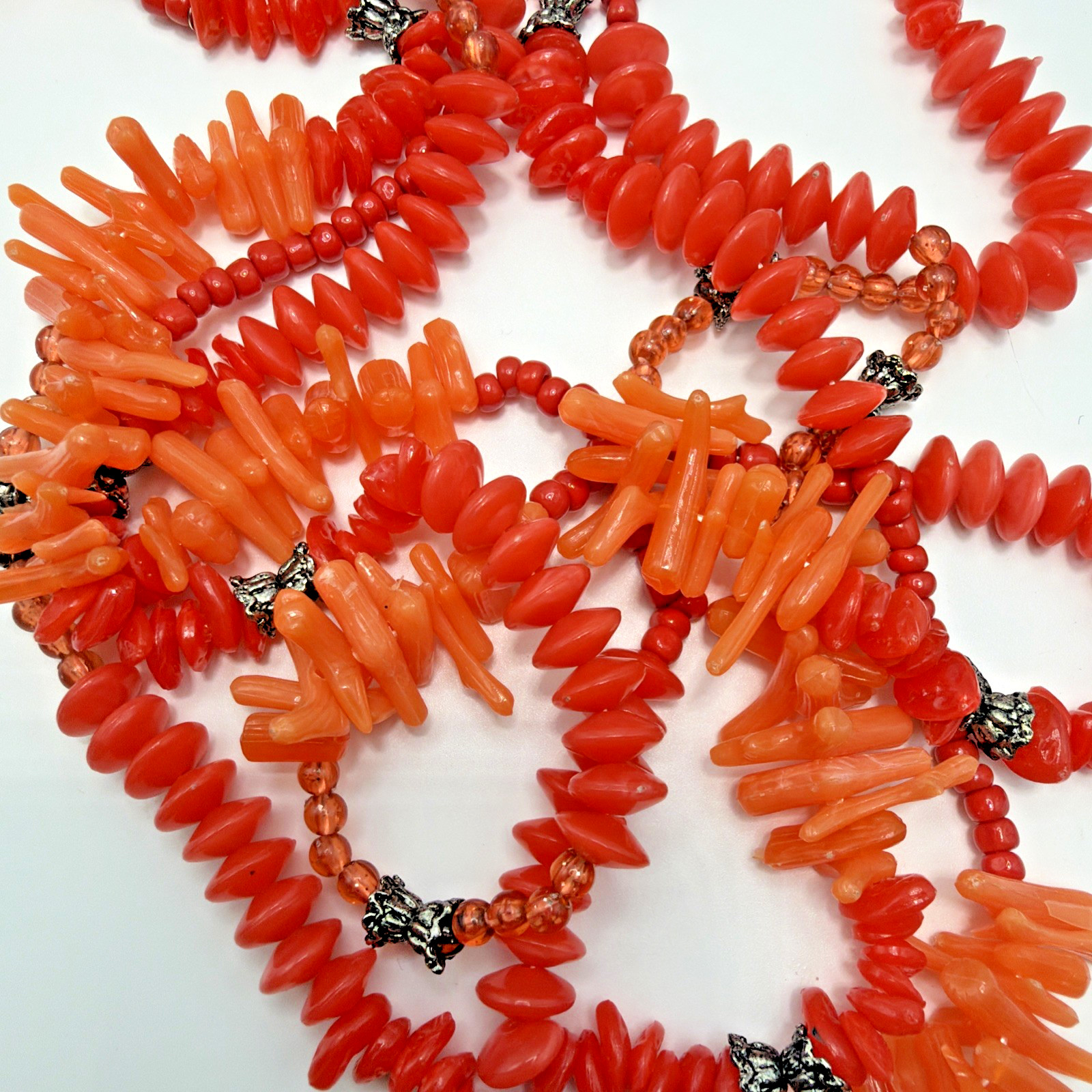 Vintage Faux Coral Necklace Orange Acrylic & Lucite Multi Strand Size 28.5”