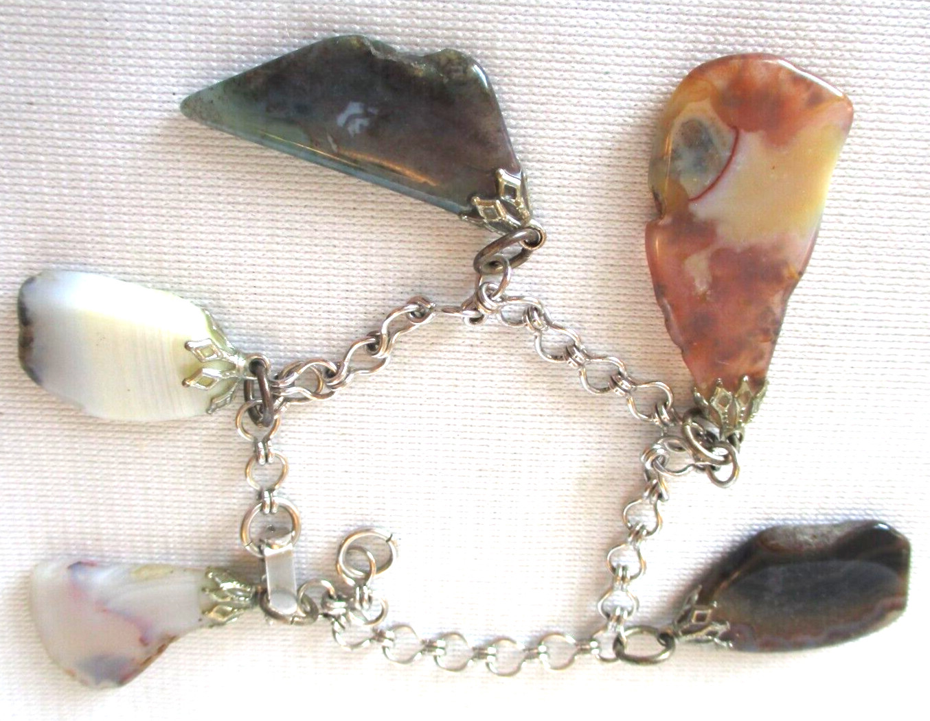 Awesome Handmade 5 Different GEMSTONE On A Silver Tone Bracelet