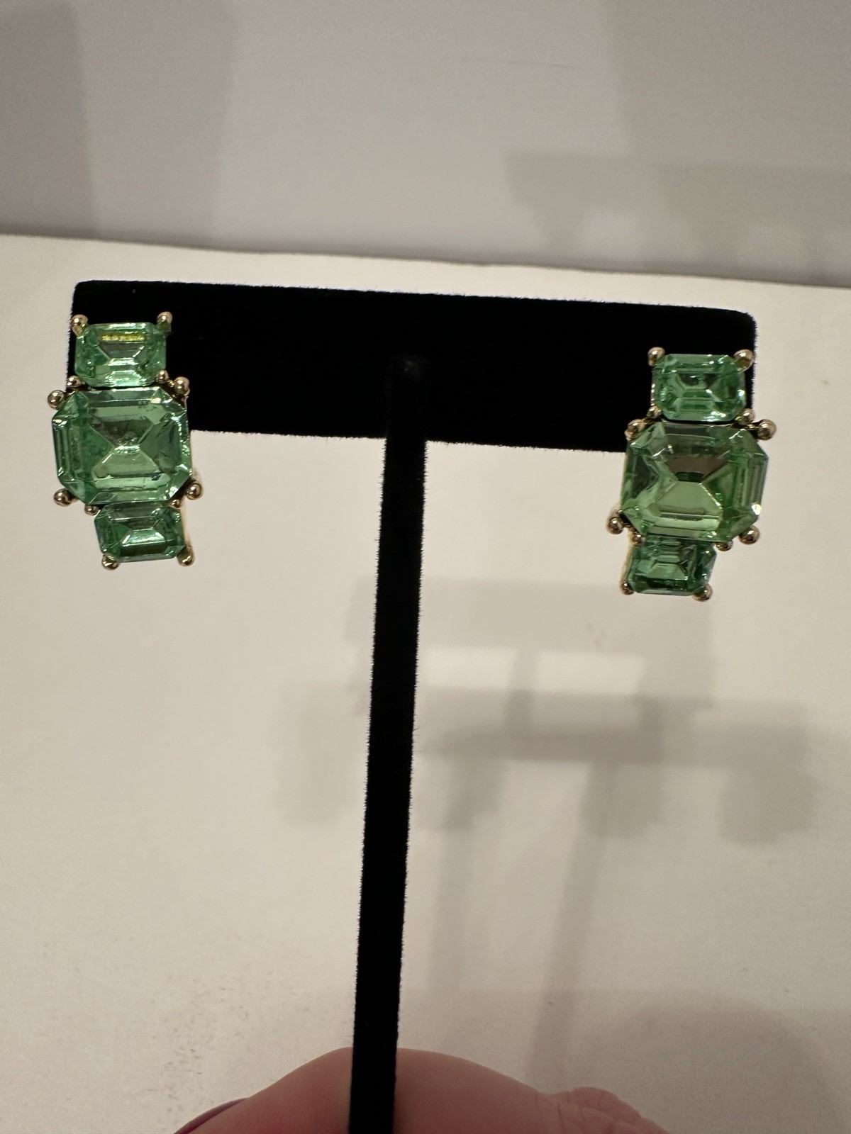 Vintage Gold Plated Green Crystal Ring and Earring Set