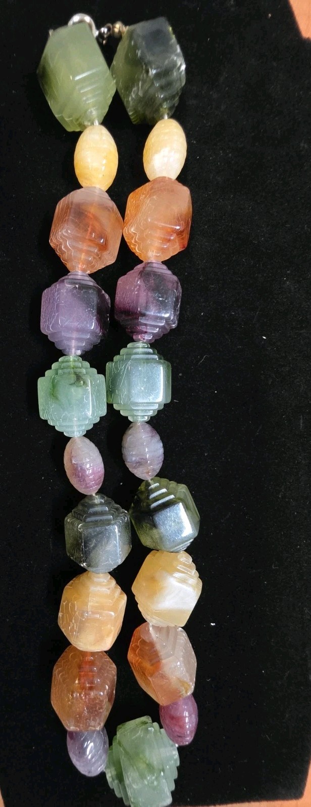 Vintage Plastic Beads Stone Like Necklace Rainbow Lucite Resin Color