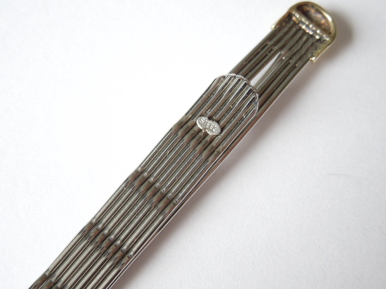 Tie Clip Stainless Steel & 585 Gold Vintage 5.1 g/7.2 x 0.7 cm