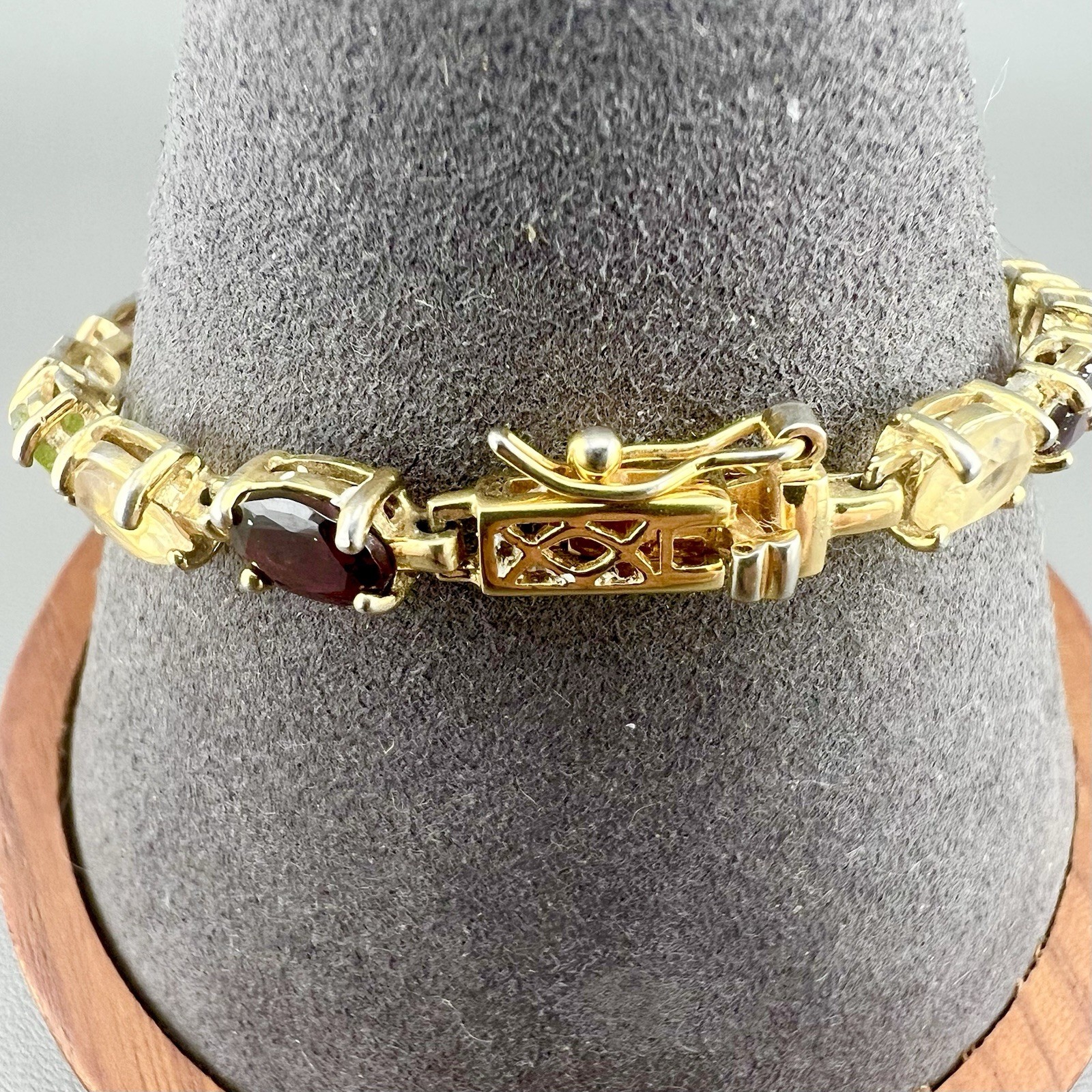 Vintage Tennis Bracelet Sterling Silver Vermeil Multi Gemstone Oval Cut