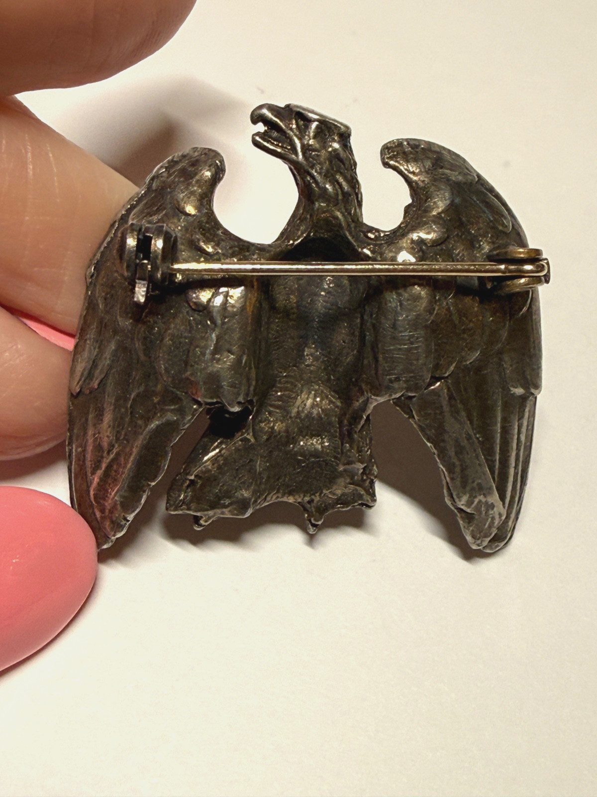Vintage Eagle Brooch Pin Bird Critter Heraldic European Silver Tone