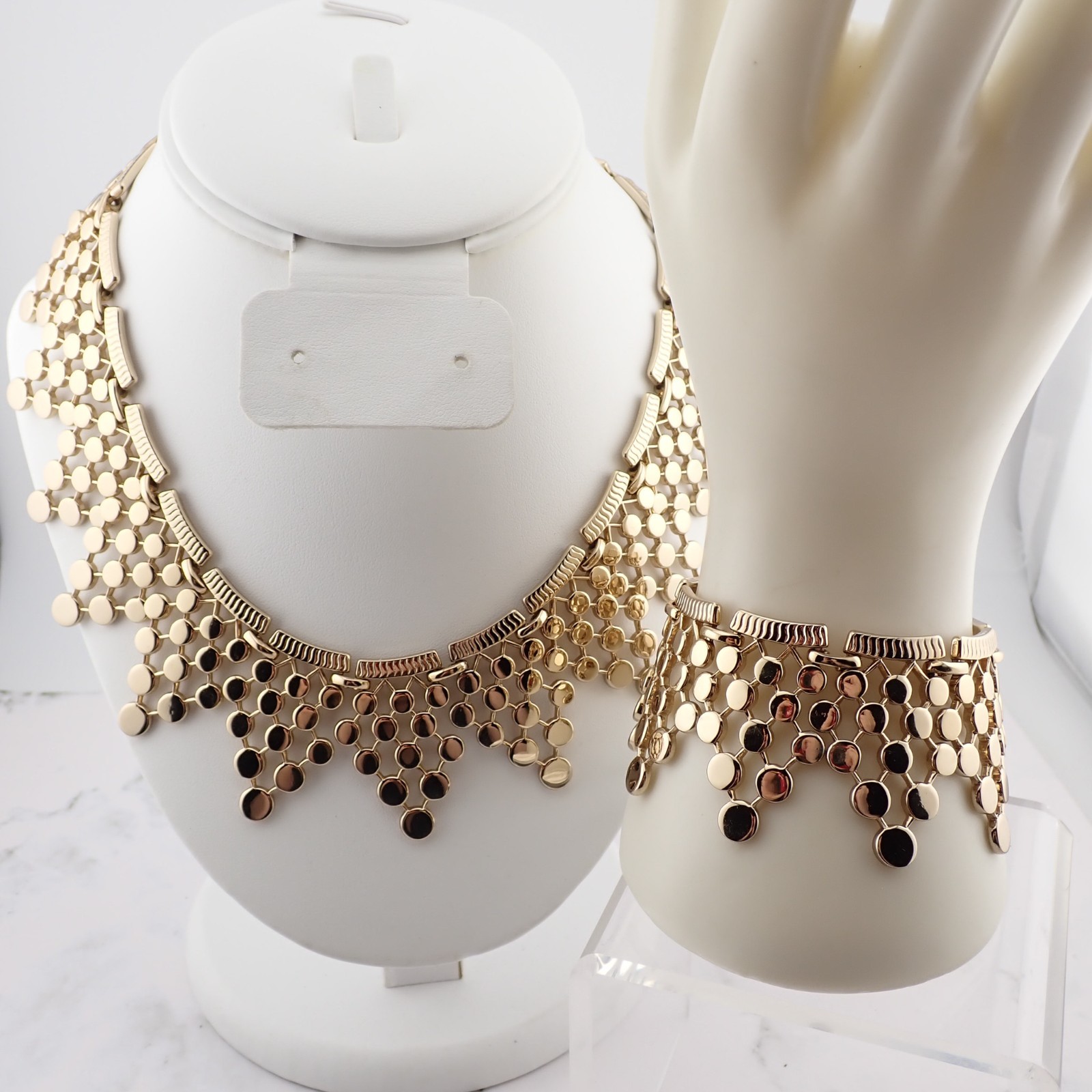 VTG Rare Monet 1954 Portico Starburst Mini Disk Triangle Necklace Bracelet Set