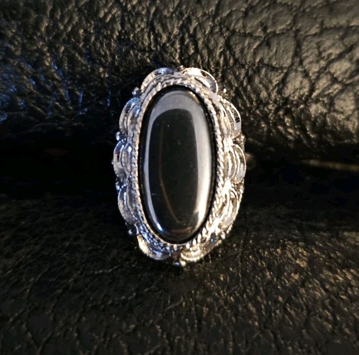 Hematite Cocktail Ring Adjustable Womens Statement Piece Oblong Celebrity Vtg