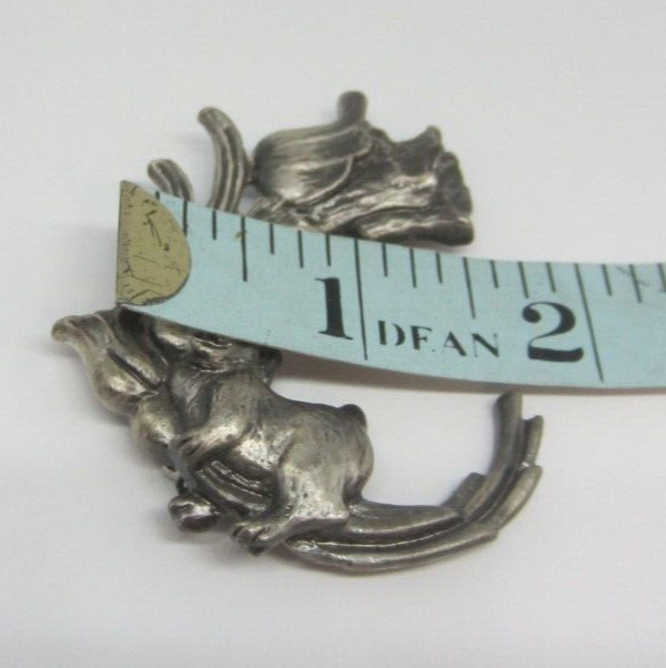 Silver Tone Rabbit With Flowers Tulips Brooch Pin Unsigned Easter Gift