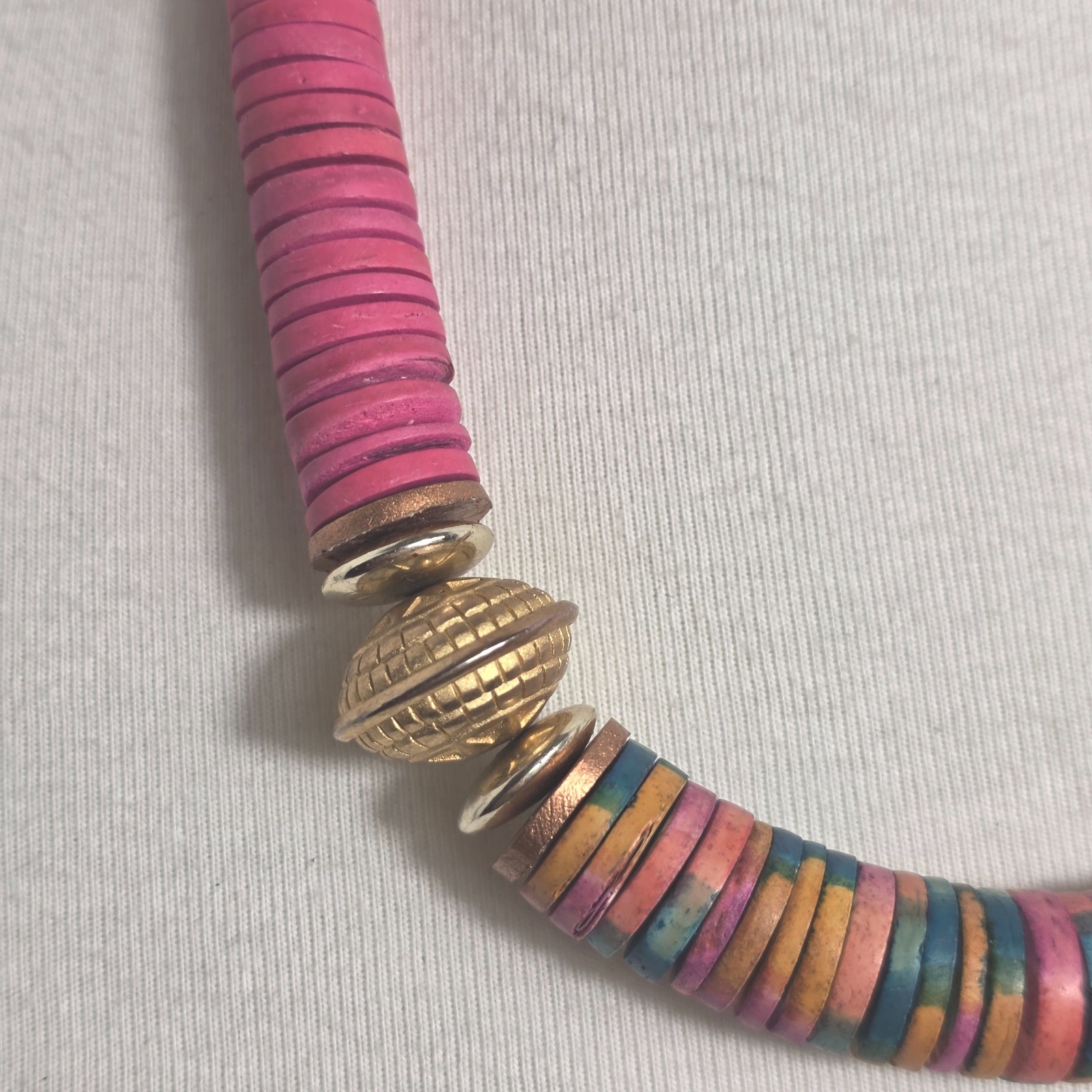Bohemian-Style Statement Necklace Bright Pink & Colorful Multicolor Heishi Beads