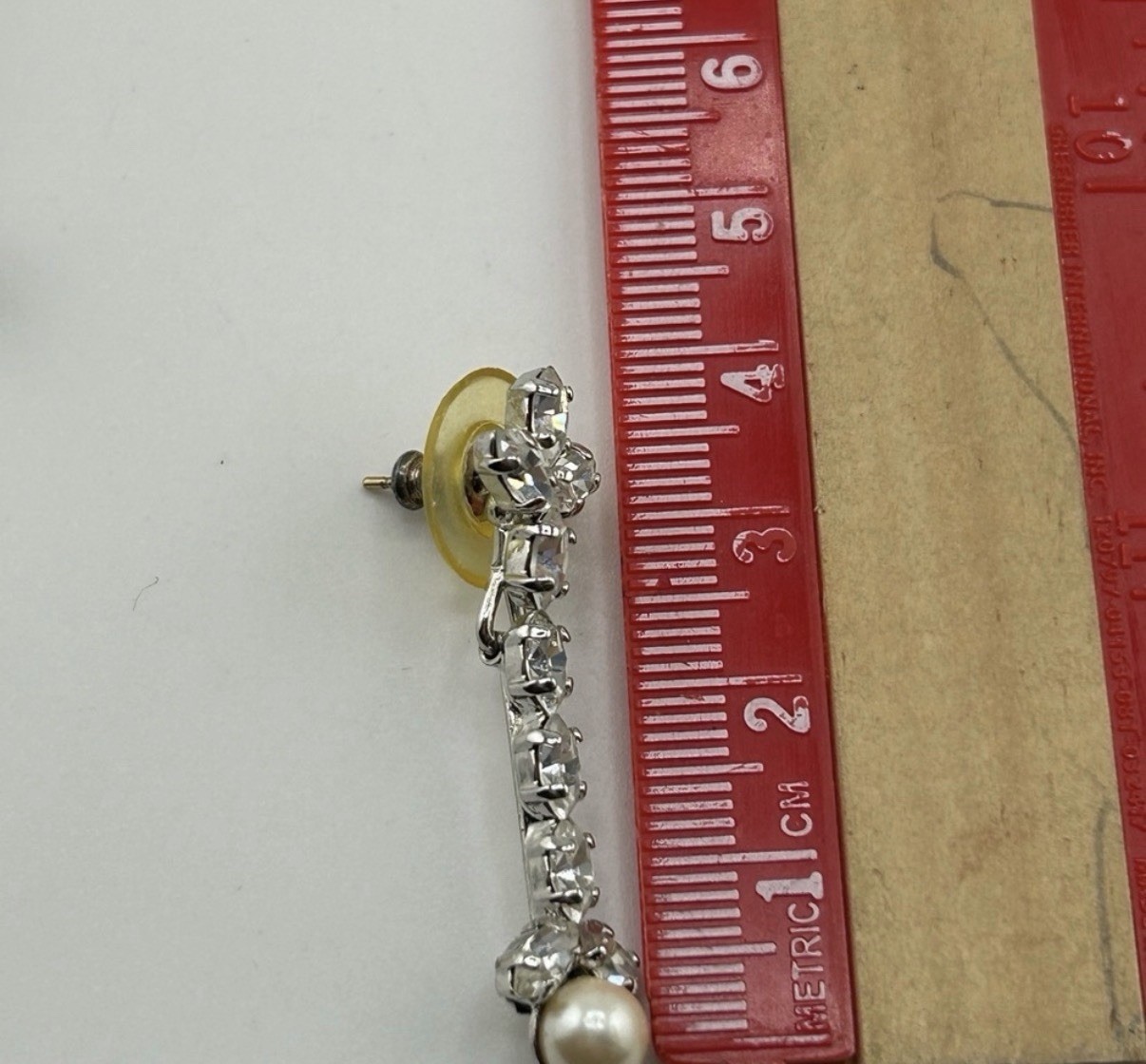 Vintage Signed Christian Dior Drop Earring Rhinestone & Faux Pearl Silver Tone