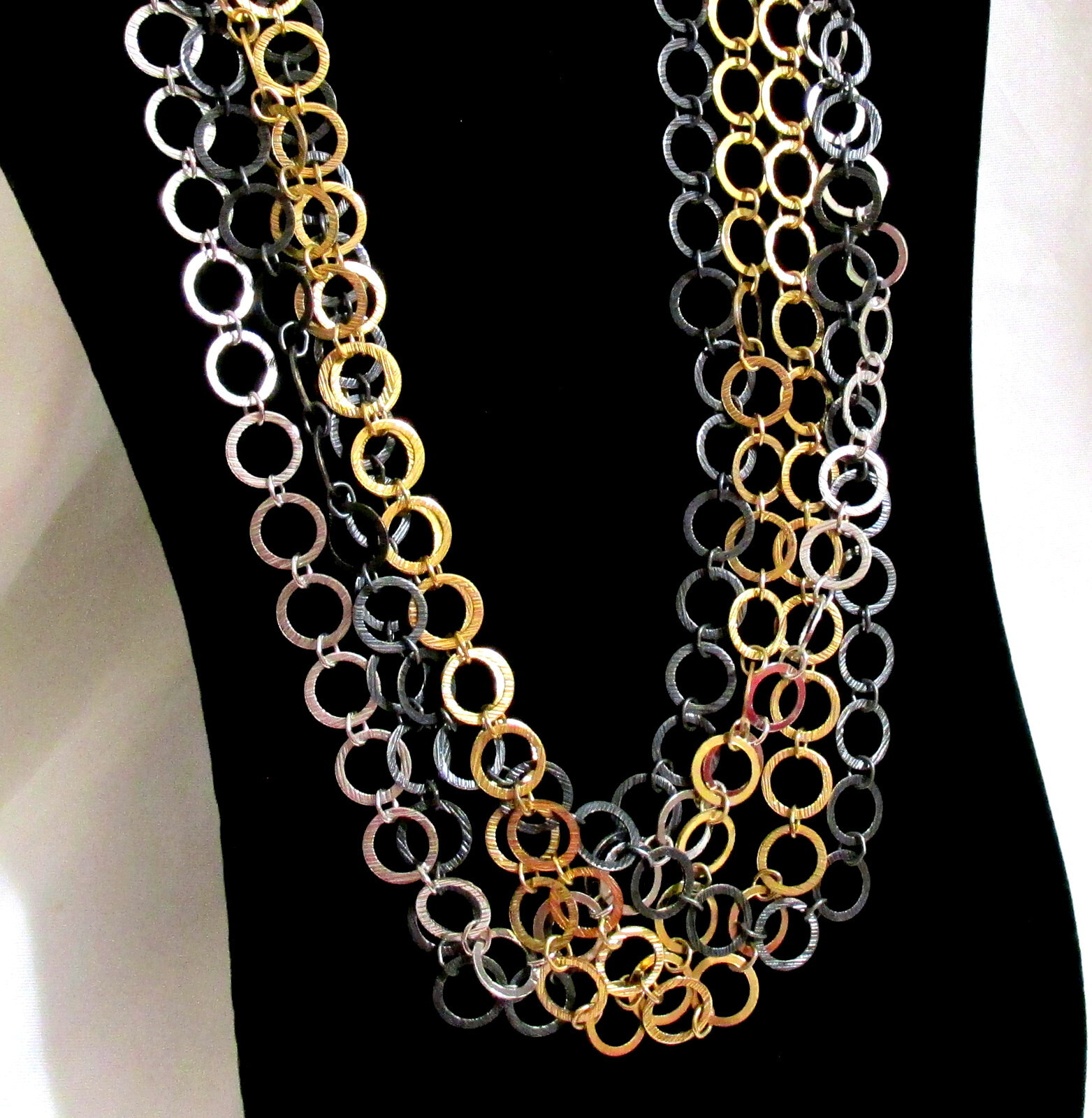 VTG RUNWAY NAPIER LUXE 36″ SWEEPING MULTICHAIN MIXED METAL NECKLACE MODERNIST