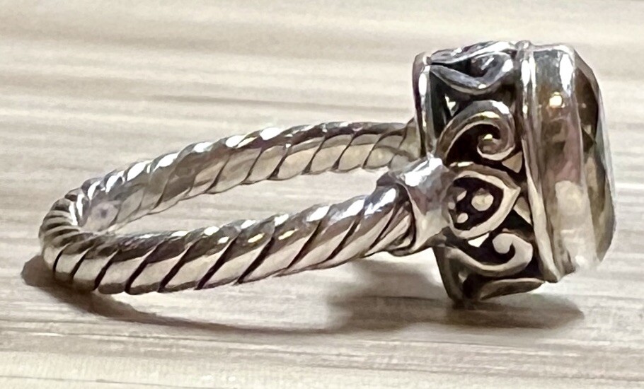Vintage Designer Signed M ID Sterling Silver Twisted Cable Citrine Ring, Size 5