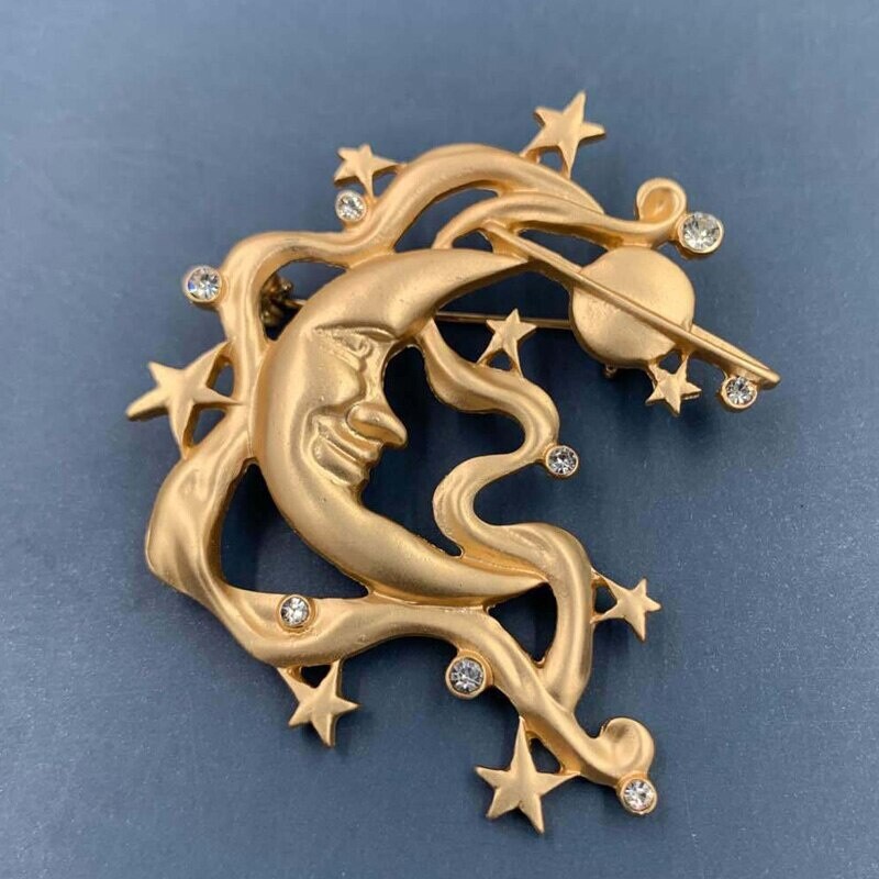 Vintage Gold Pearl Baroque Star Moon Ginkgo Brooch Pin Woman Party Accessories