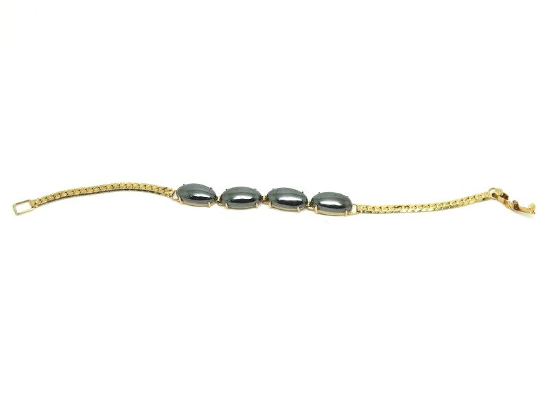 Lovely 4 Oval Shape Dark Grey HEMATITE Stone 18k Gold Plated Snake Link BRACELET