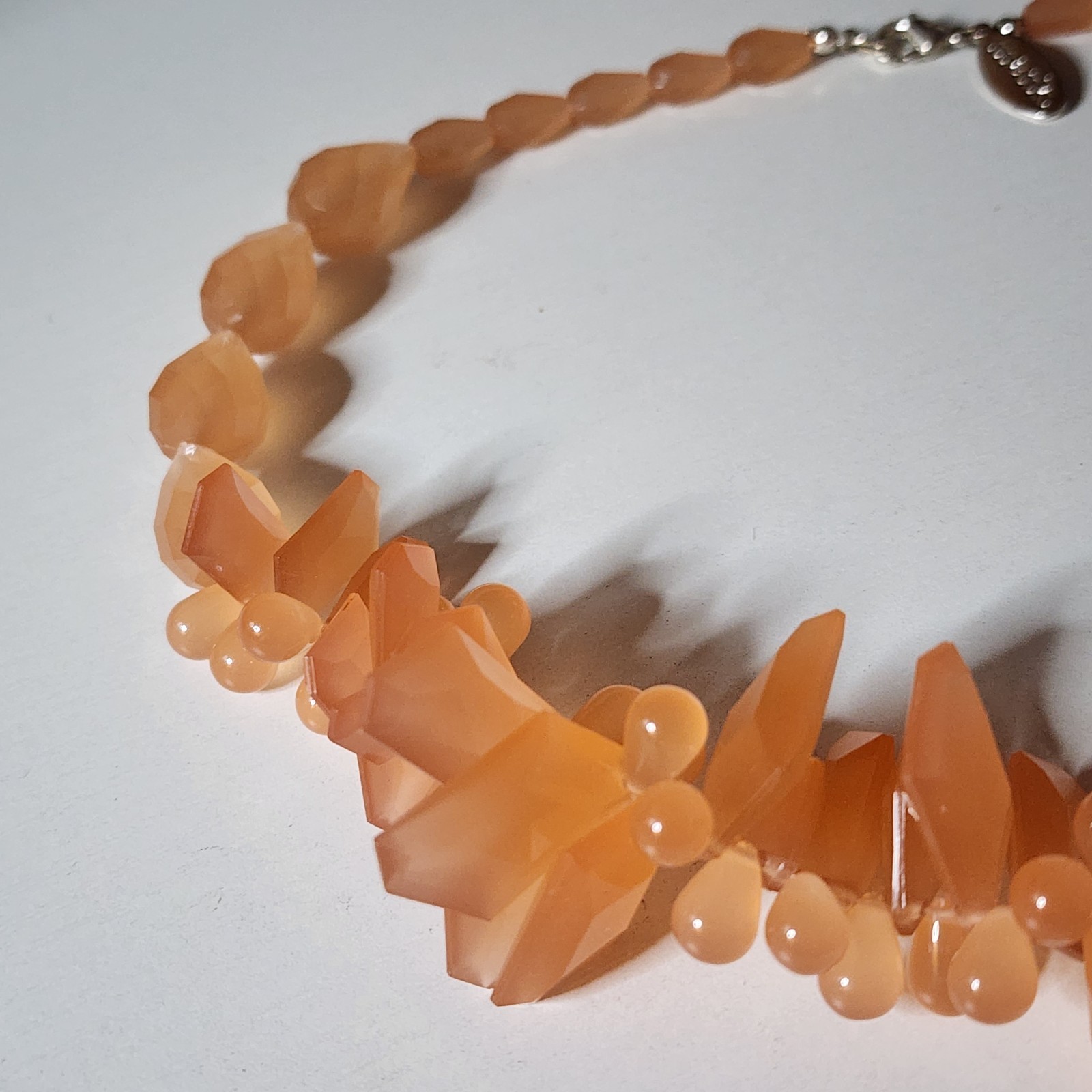 Signed mark. Orange Faux Crystals Necklace Estate Statement Beads