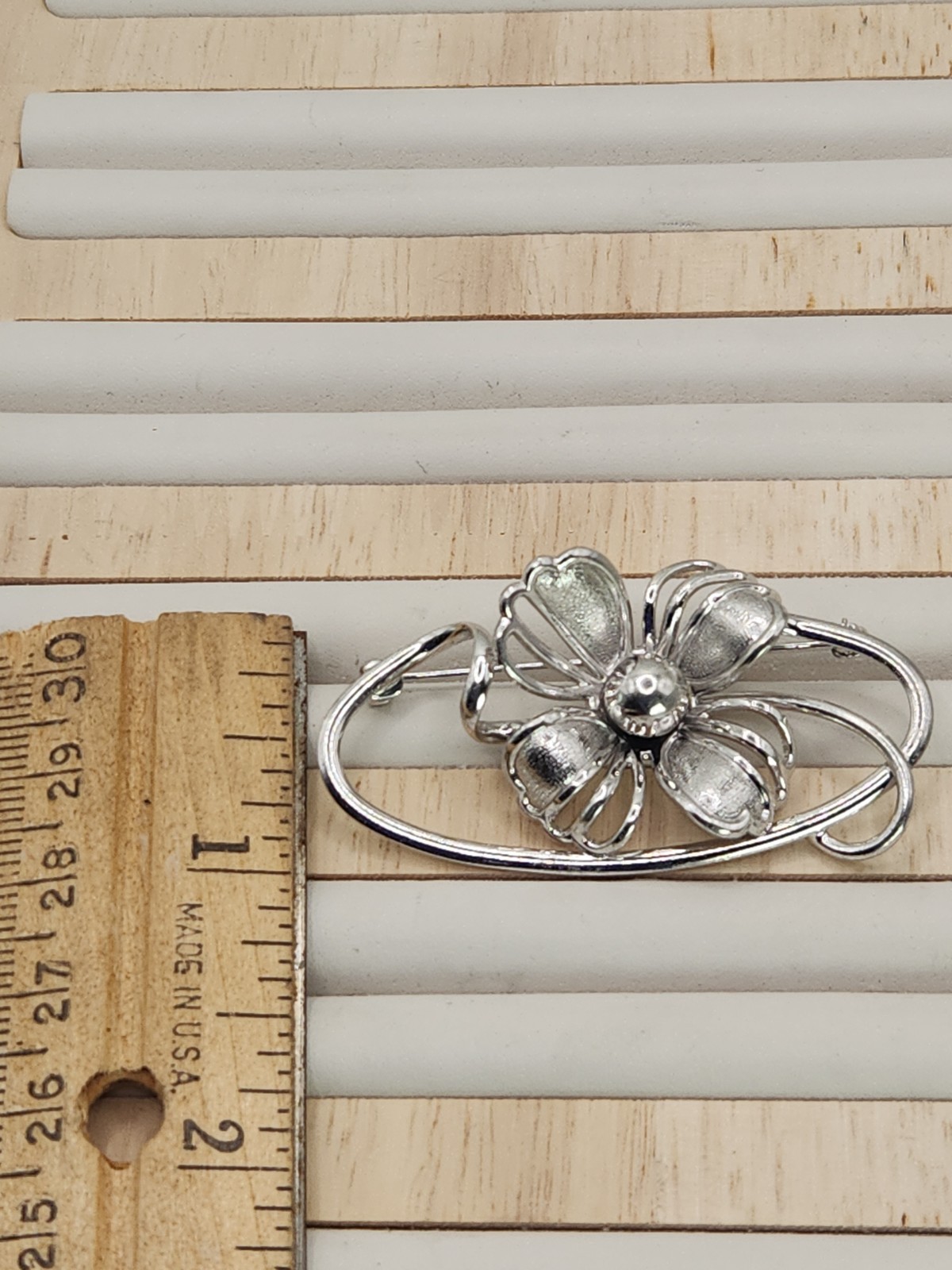 Vintage Forstner 925 Sterling Silver Art Deco Floral Flower Brooch Pin Signed