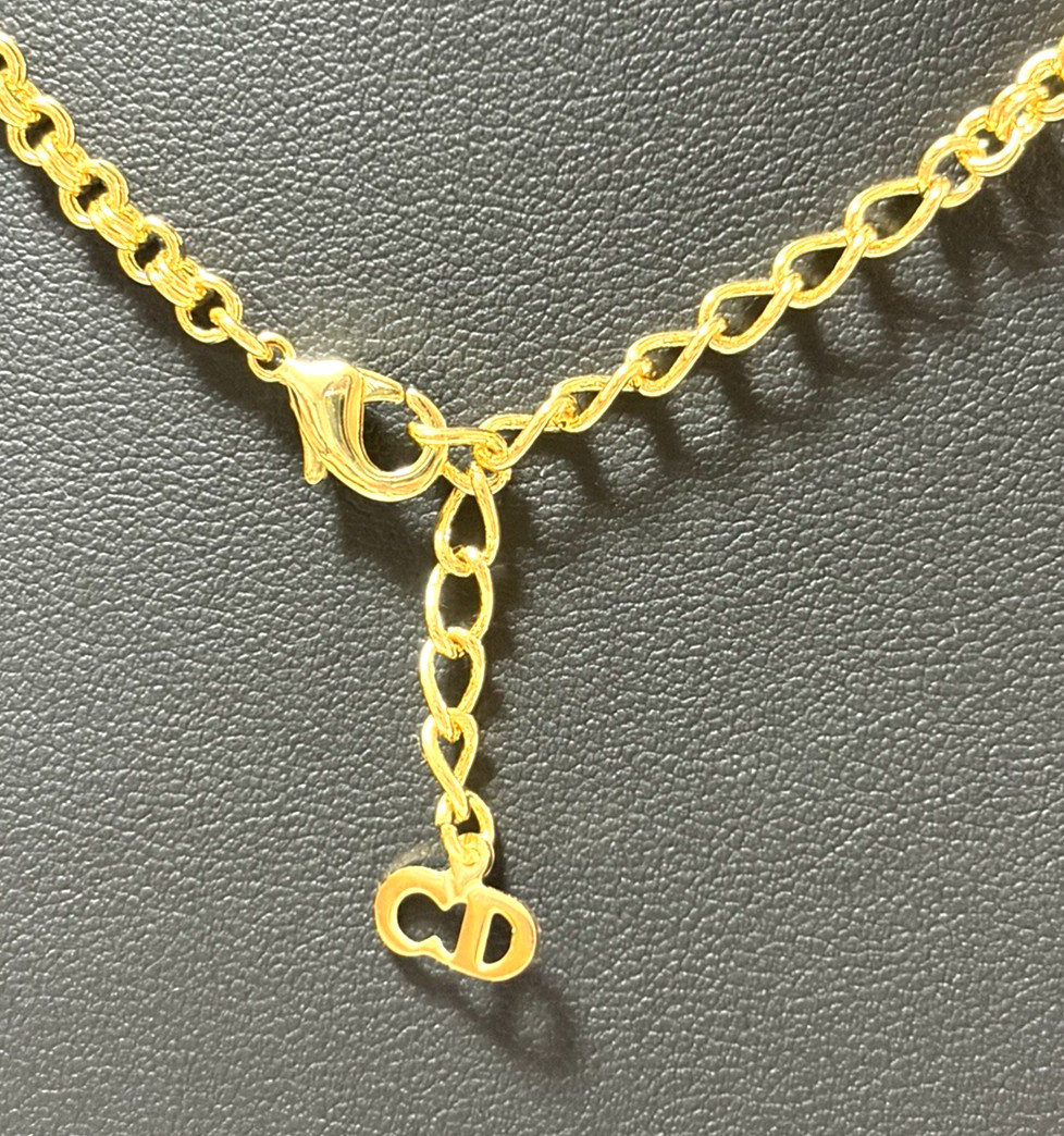 Christian Dior necklace pendant with rhinestones CD logo gold plated Vintage