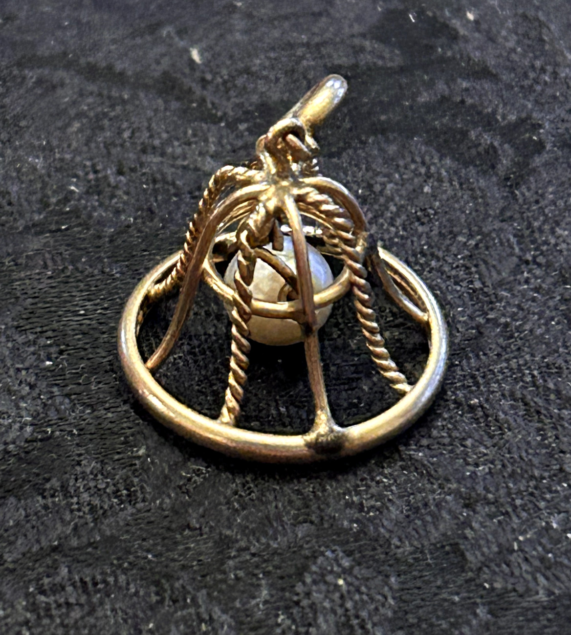 Vintage 1/20th 12K Gold Filled Twisted Cage Bell Dangling Pearl Pendant Charm