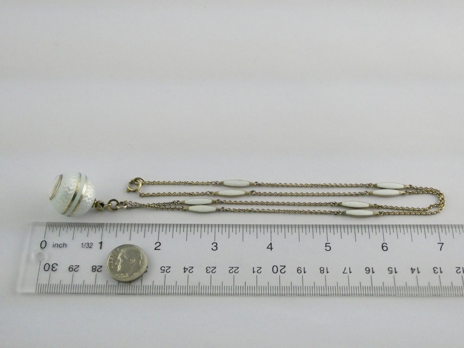 Gubelin Swiss White Guilloche Enamel Watch Necklace Sterling Silver WORKING 30g