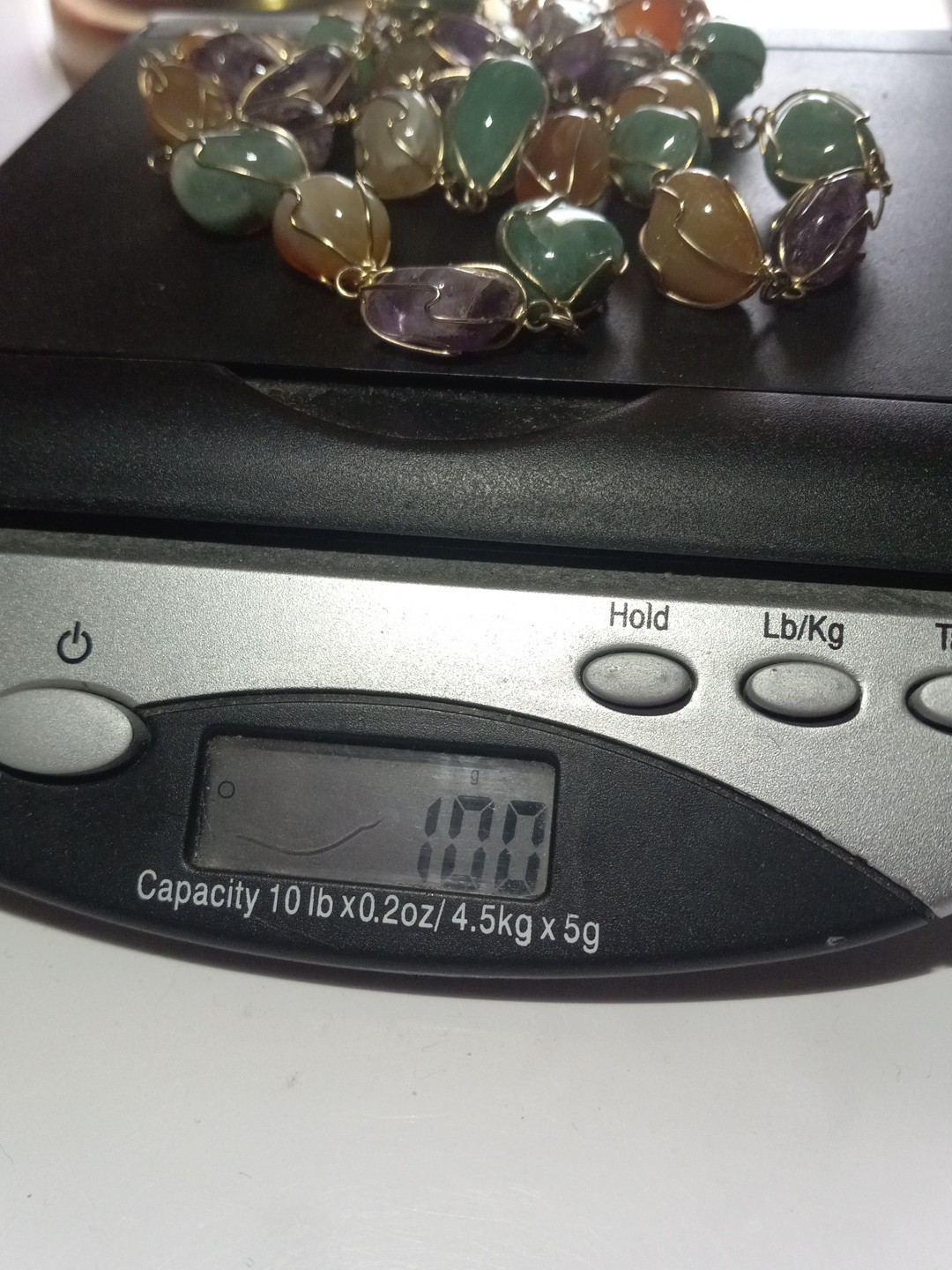 Vintage Amethyst, Jade Agate, Carnelian Goldgilt Wire Long Necklace