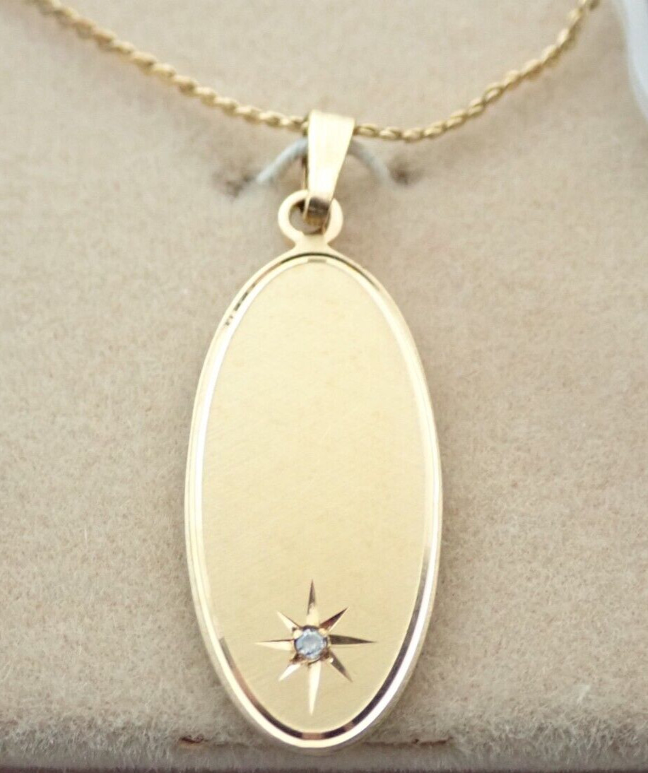 Vintage 14k Yellow Gold Filled Diamond Pendant Necklace NOS New Old Stock