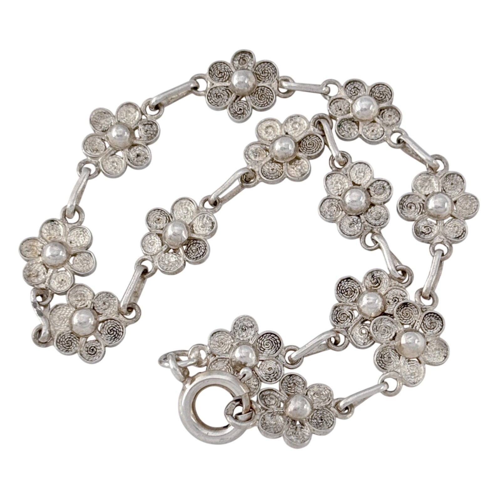 Vintage Sterling Silver 925 Flower Bracelet 7.5″